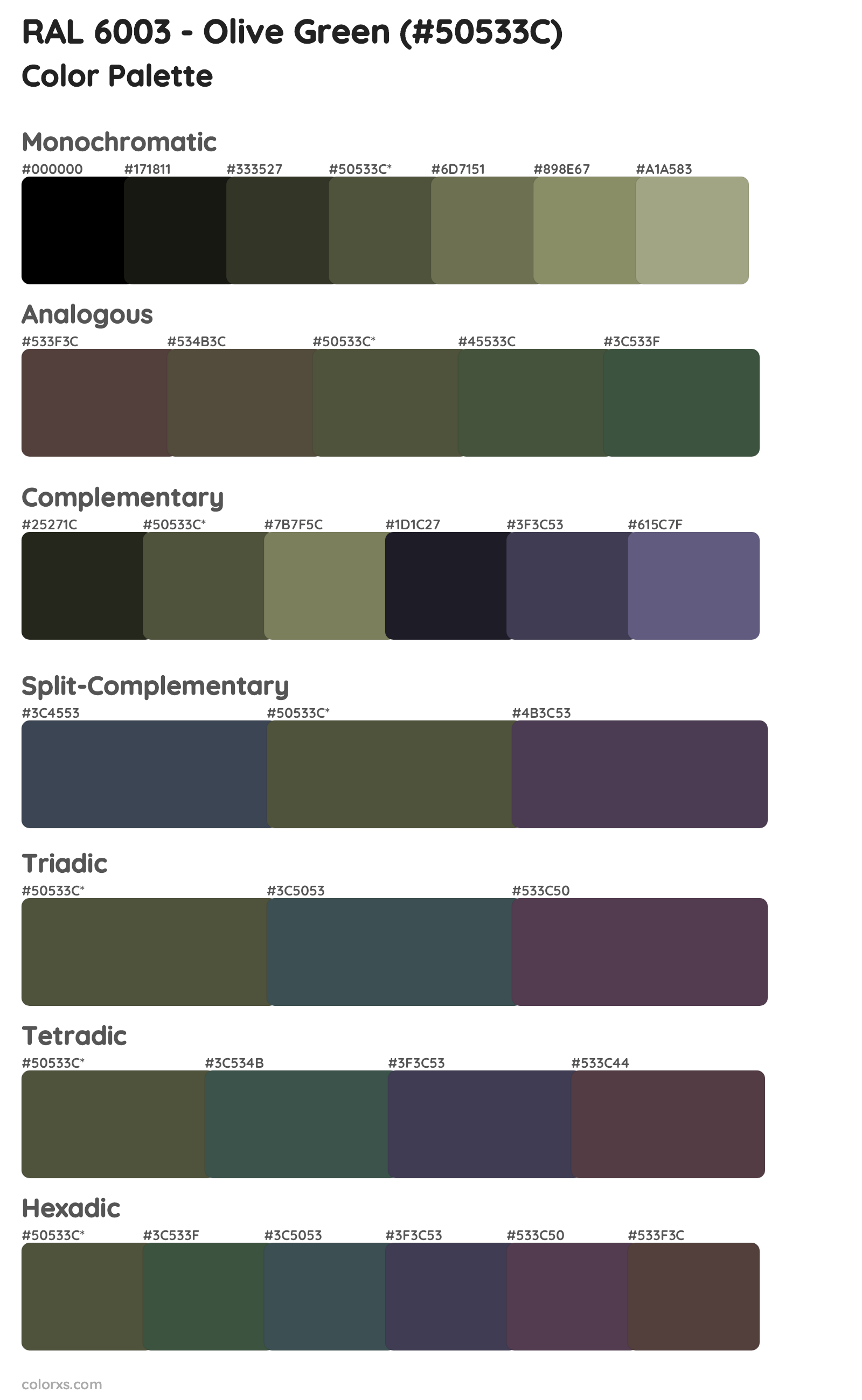RAL 6003 - Olive Green Color Scheme Palettes