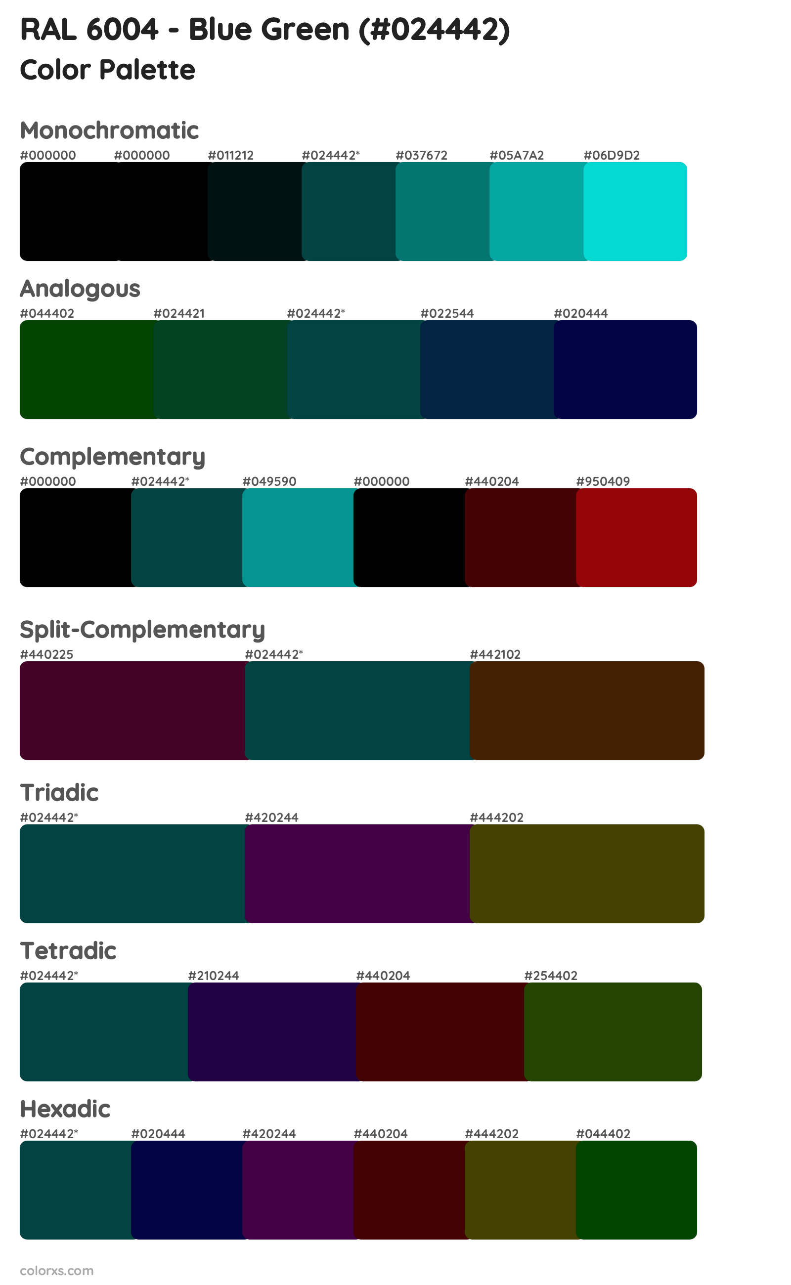 RAL 6004 - Blue Green Color Scheme Palettes