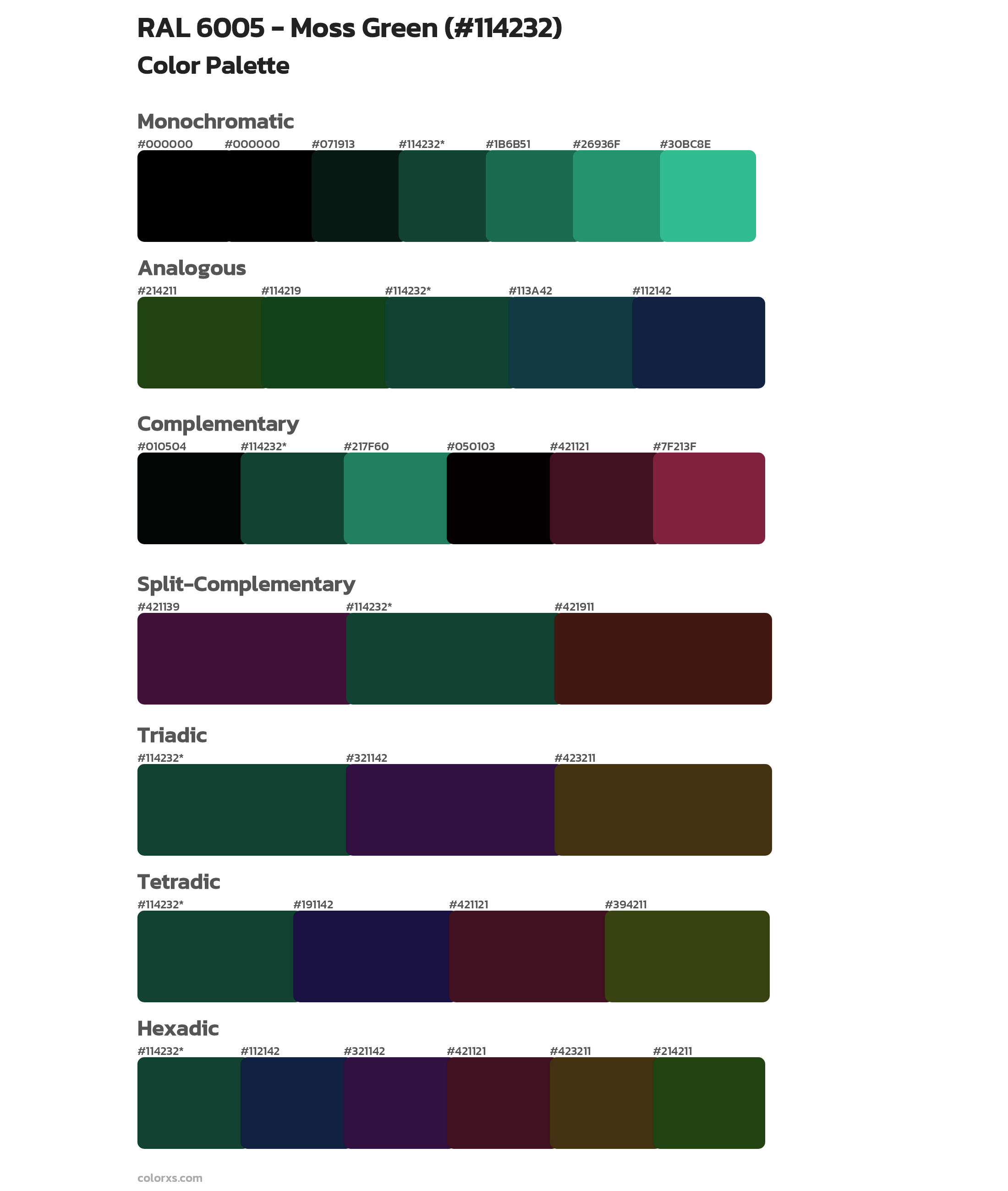 RAL 6005 - Moss Green Color Scheme Palettes