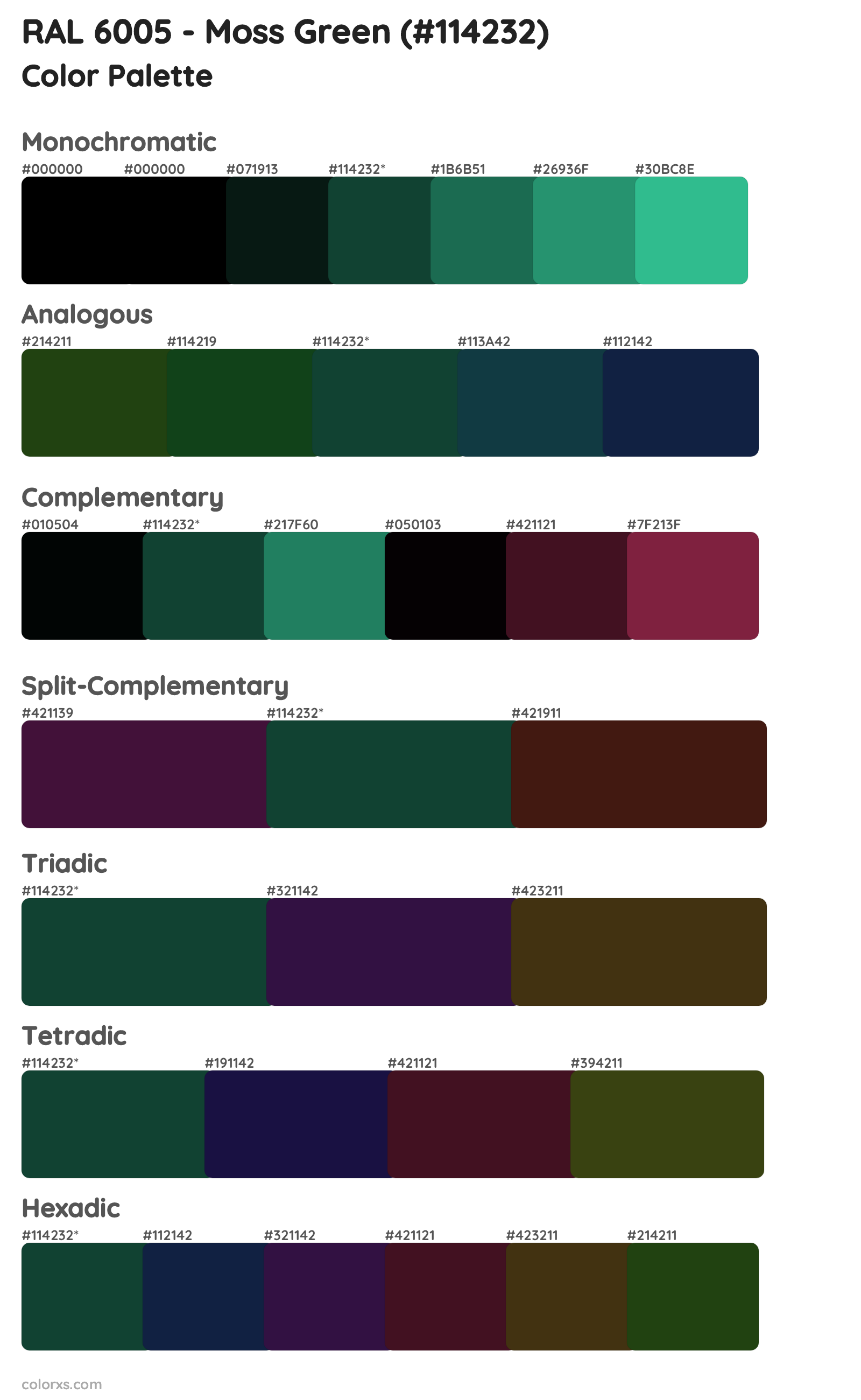 RAL 6005 - Moss Green Color Scheme Palettes