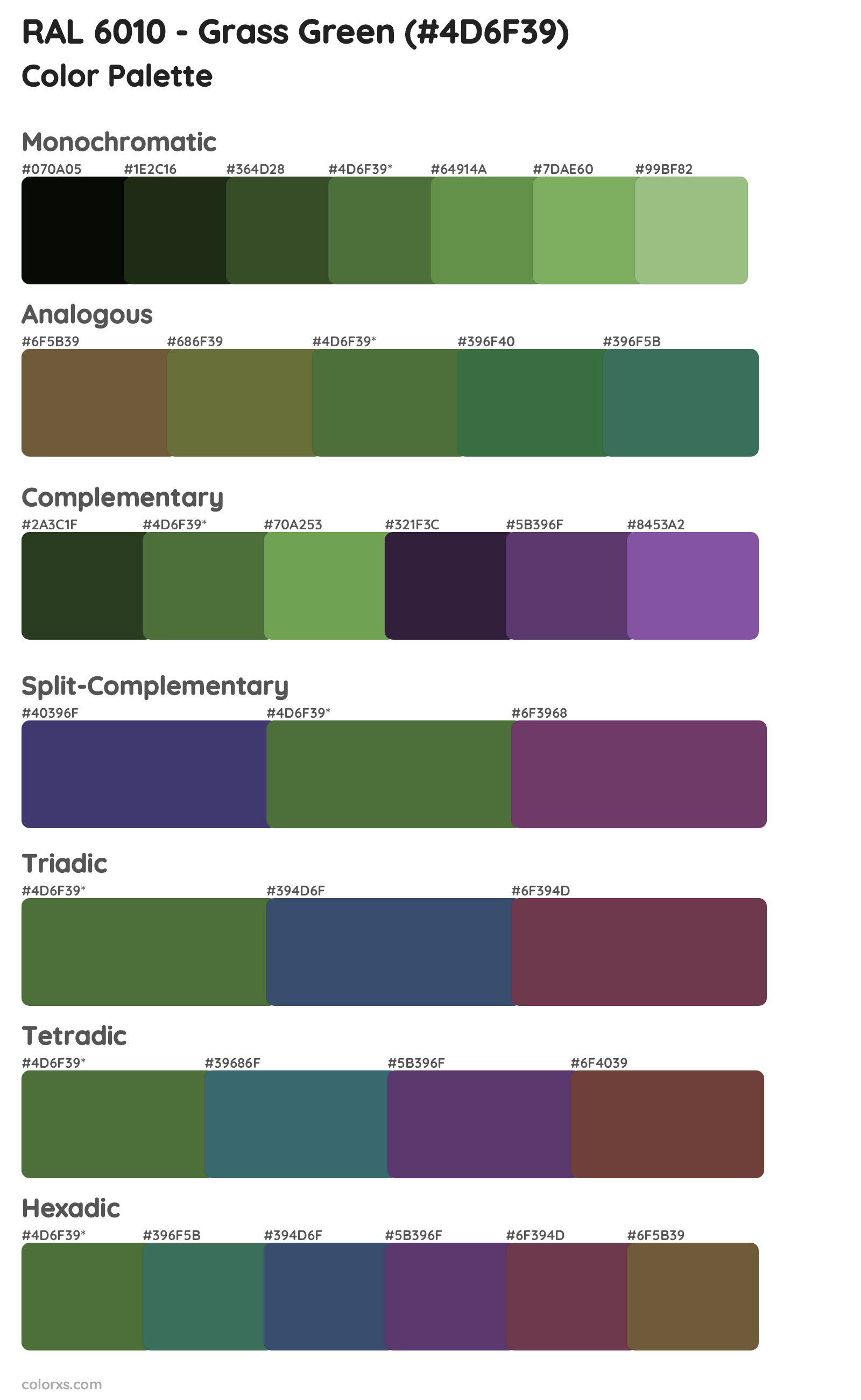 RAL 6010 - Grass Green Color Scheme Palettes