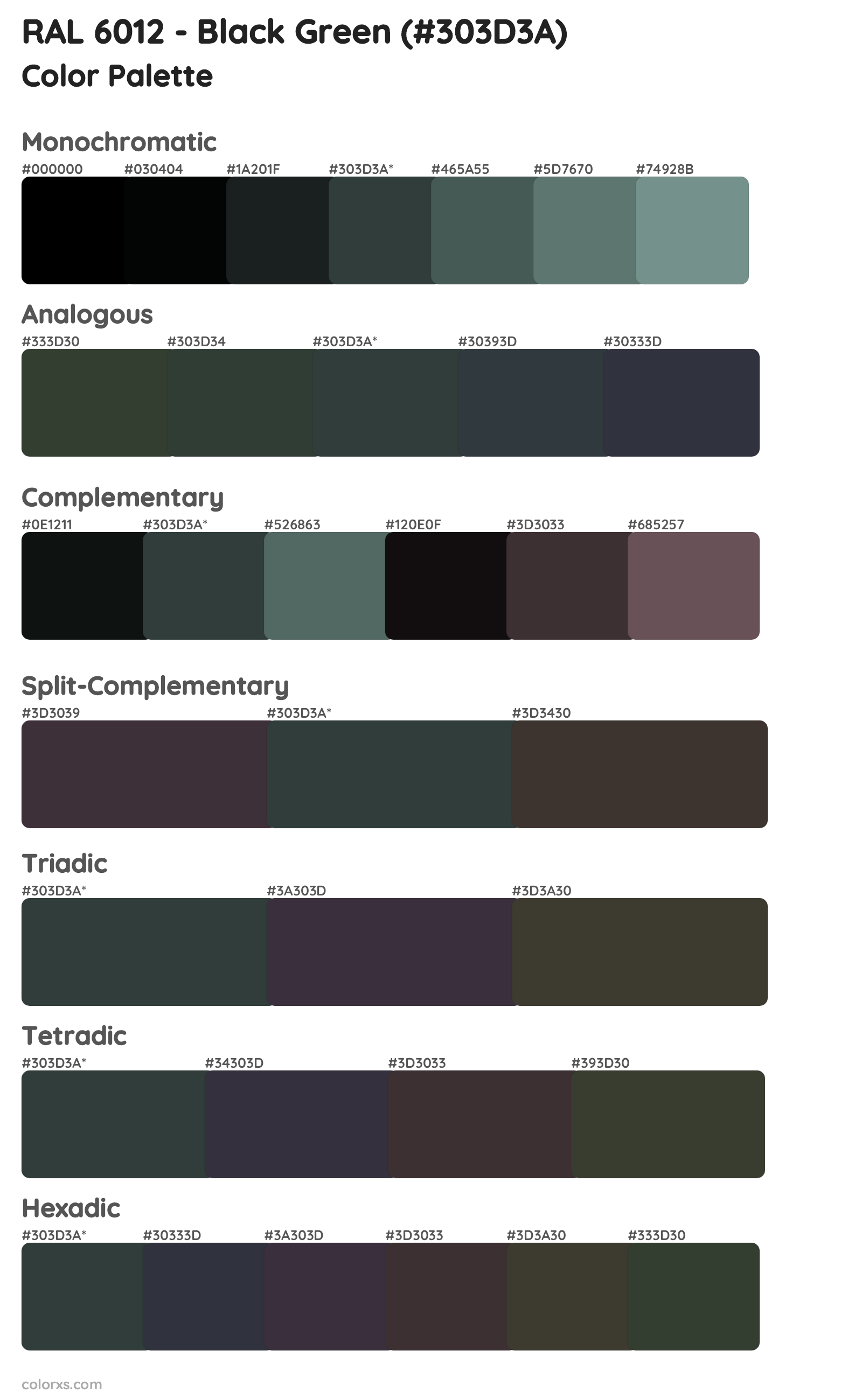 RAL 6012 - Black Green Color Scheme Palettes