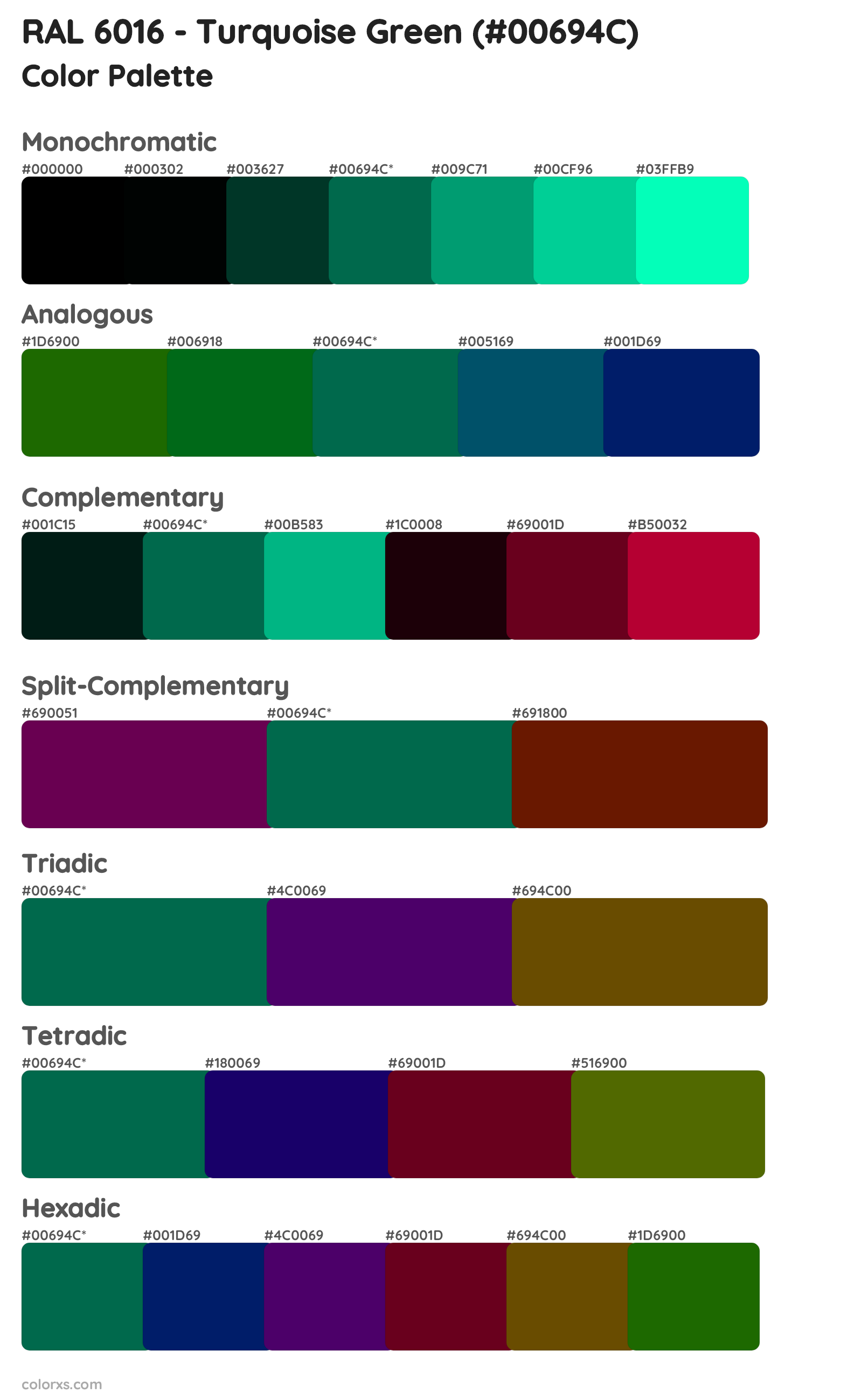 RAL 6016 - Turquoise Green Color Scheme Palettes