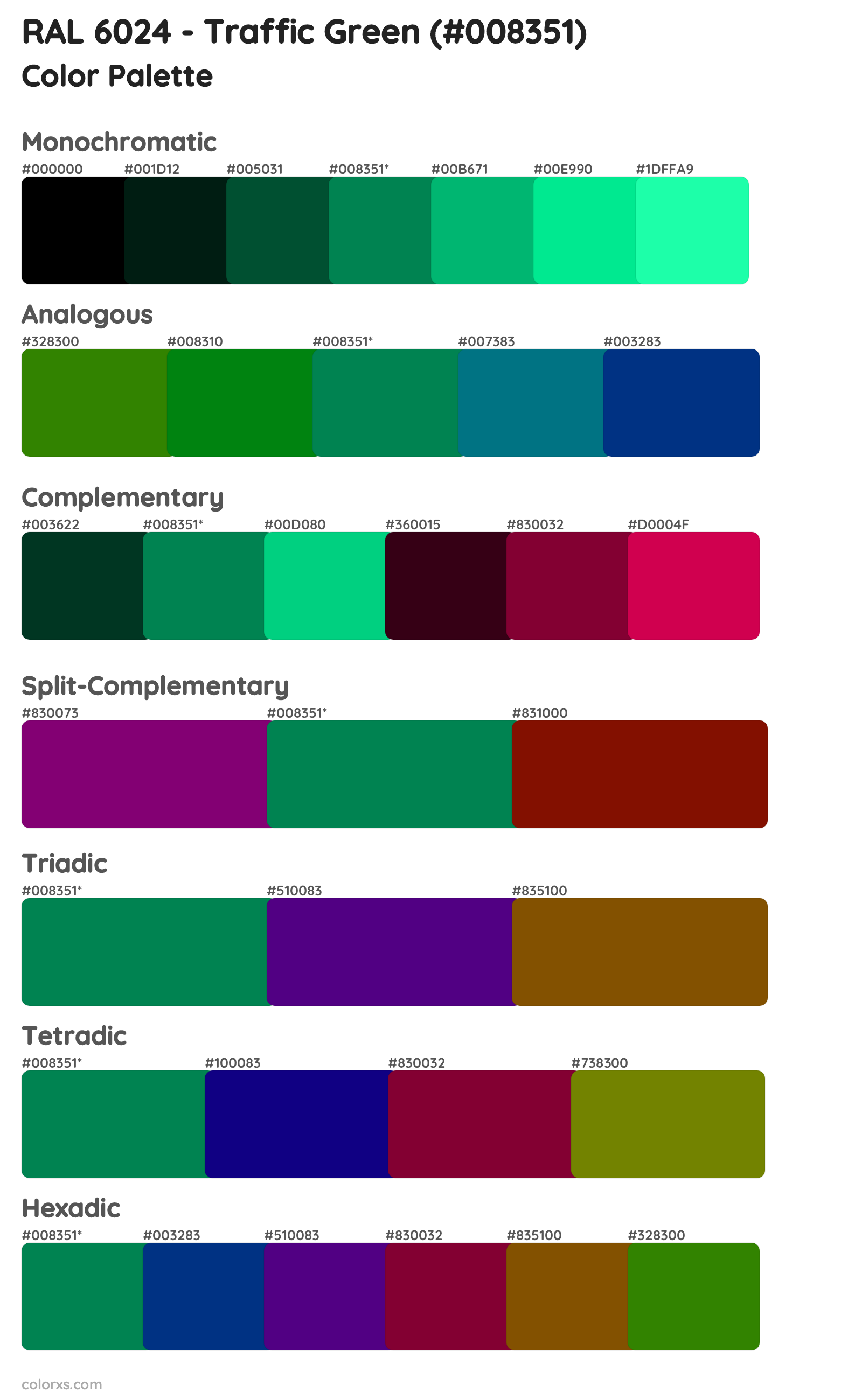 RAL 6024 - Traffic Green Color Scheme Palettes