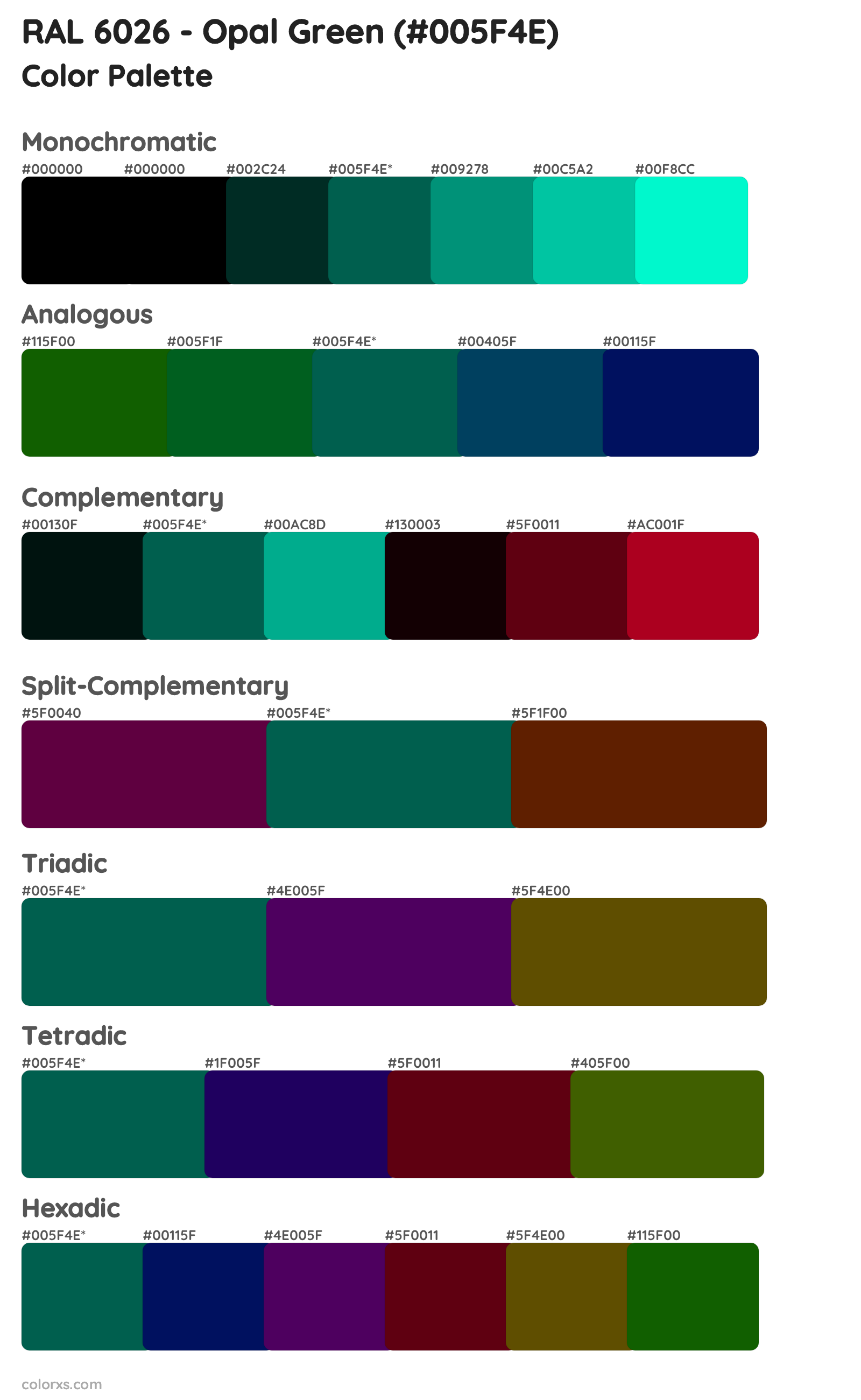 RAL 6026 - Opal Green Color Scheme Palettes