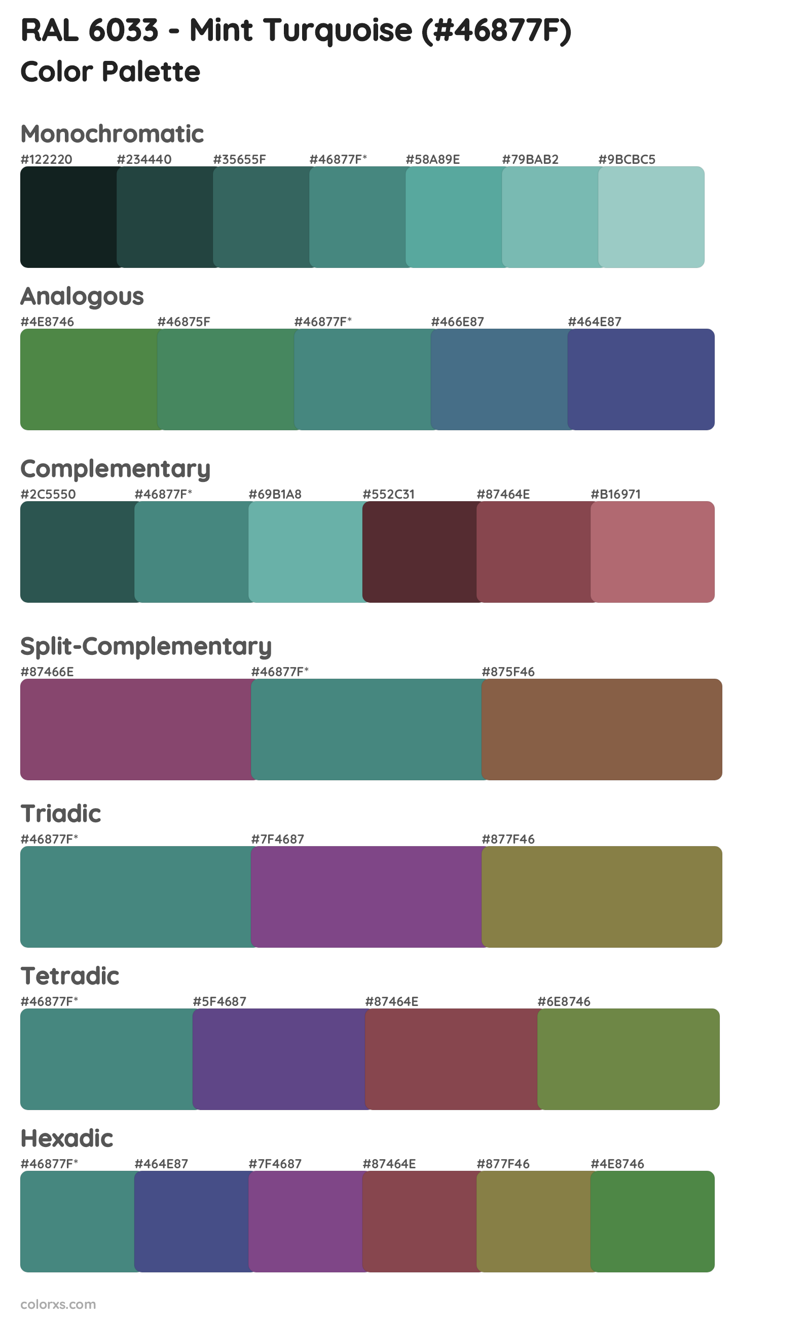 RAL 6033 - Mint Turquoise Color Scheme Palettes