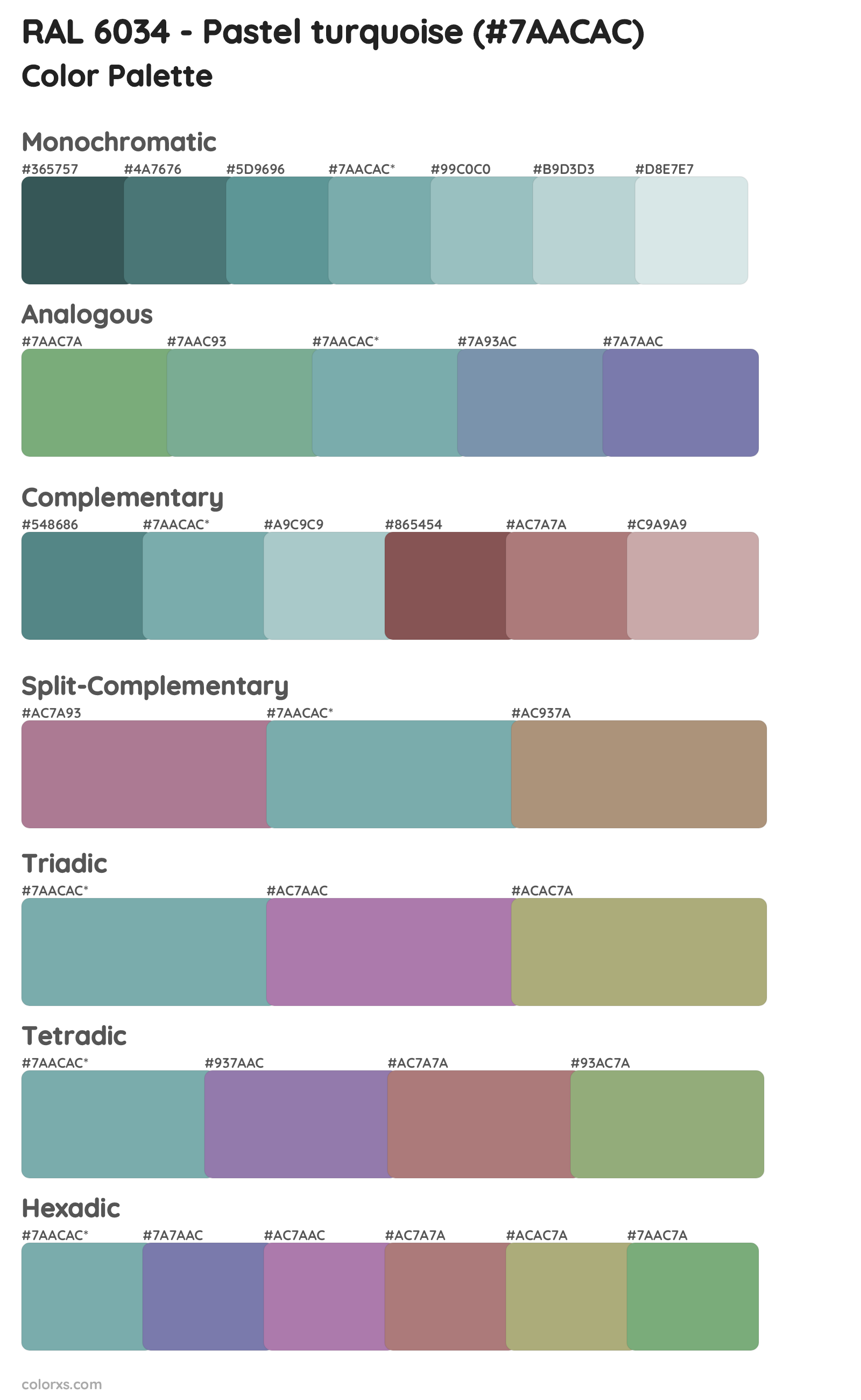RAL 6034 - Pastel turquoise Color Scheme Palettes