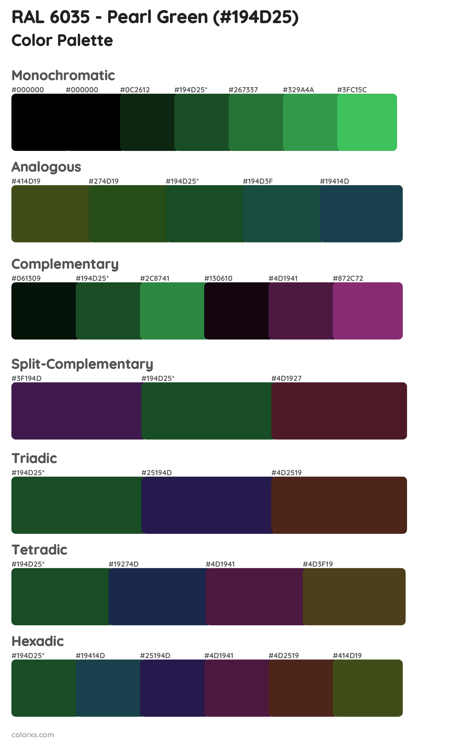 RAL 6035 - Pearl Green Color Scheme Palettes