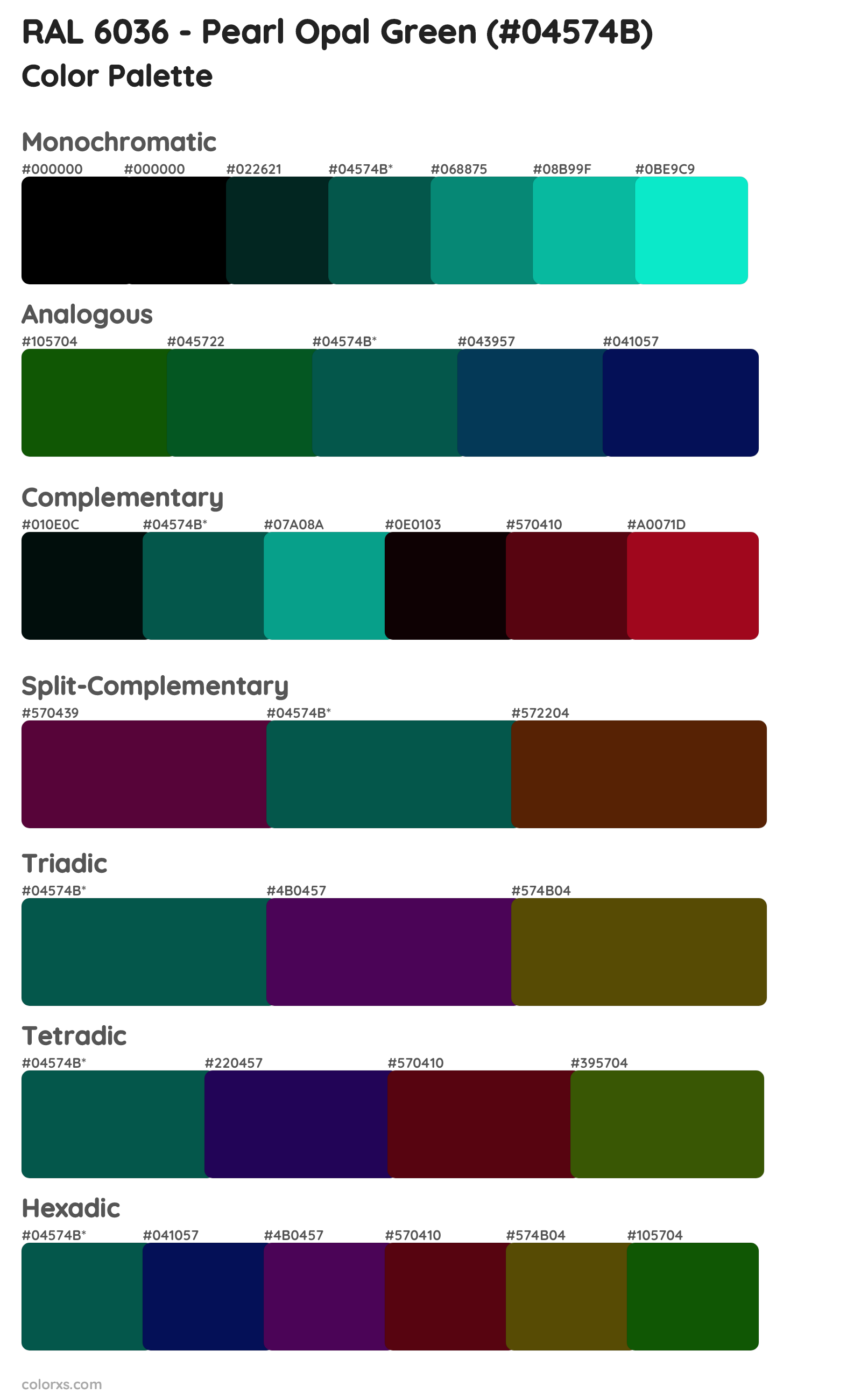 RAL 6036 - Pearl Opal Green Color Scheme Palettes