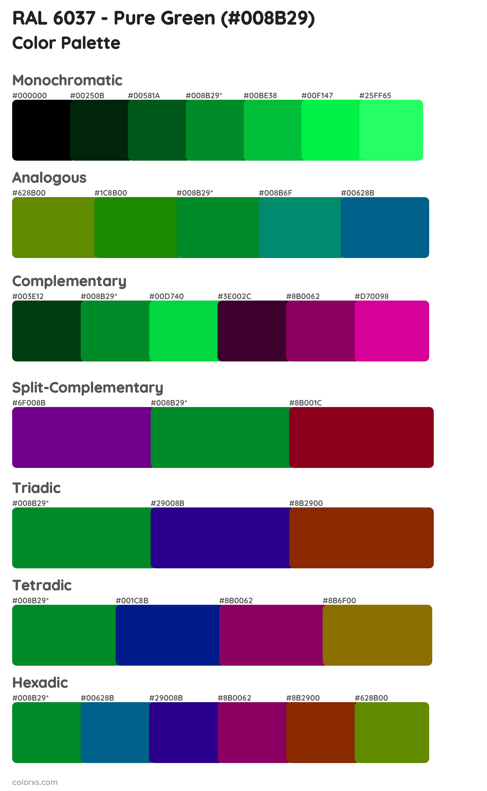 RAL 6037 - Pure Green Color Scheme Palettes
