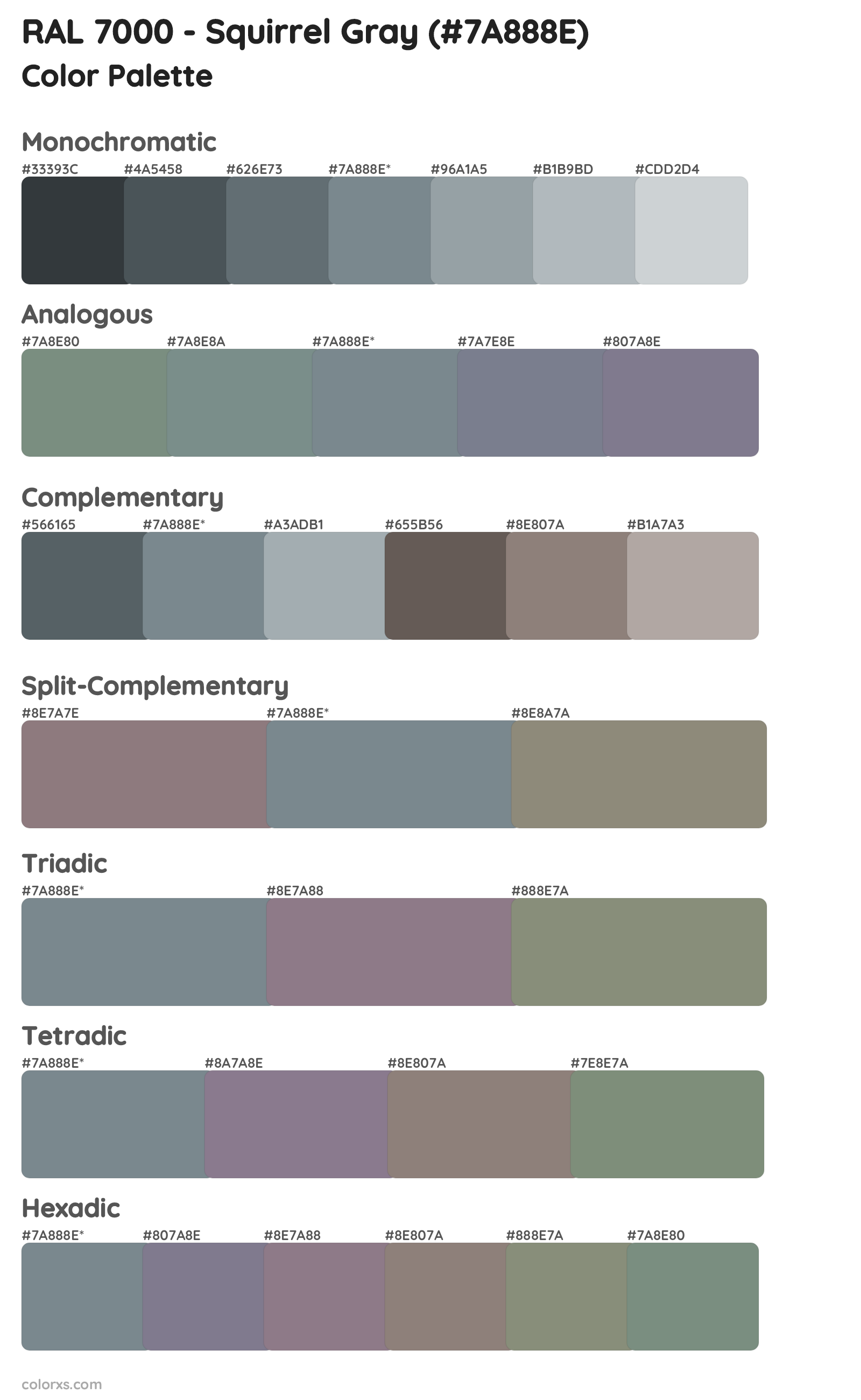 RAL 7000 - Squirrel Gray Color Scheme Palettes