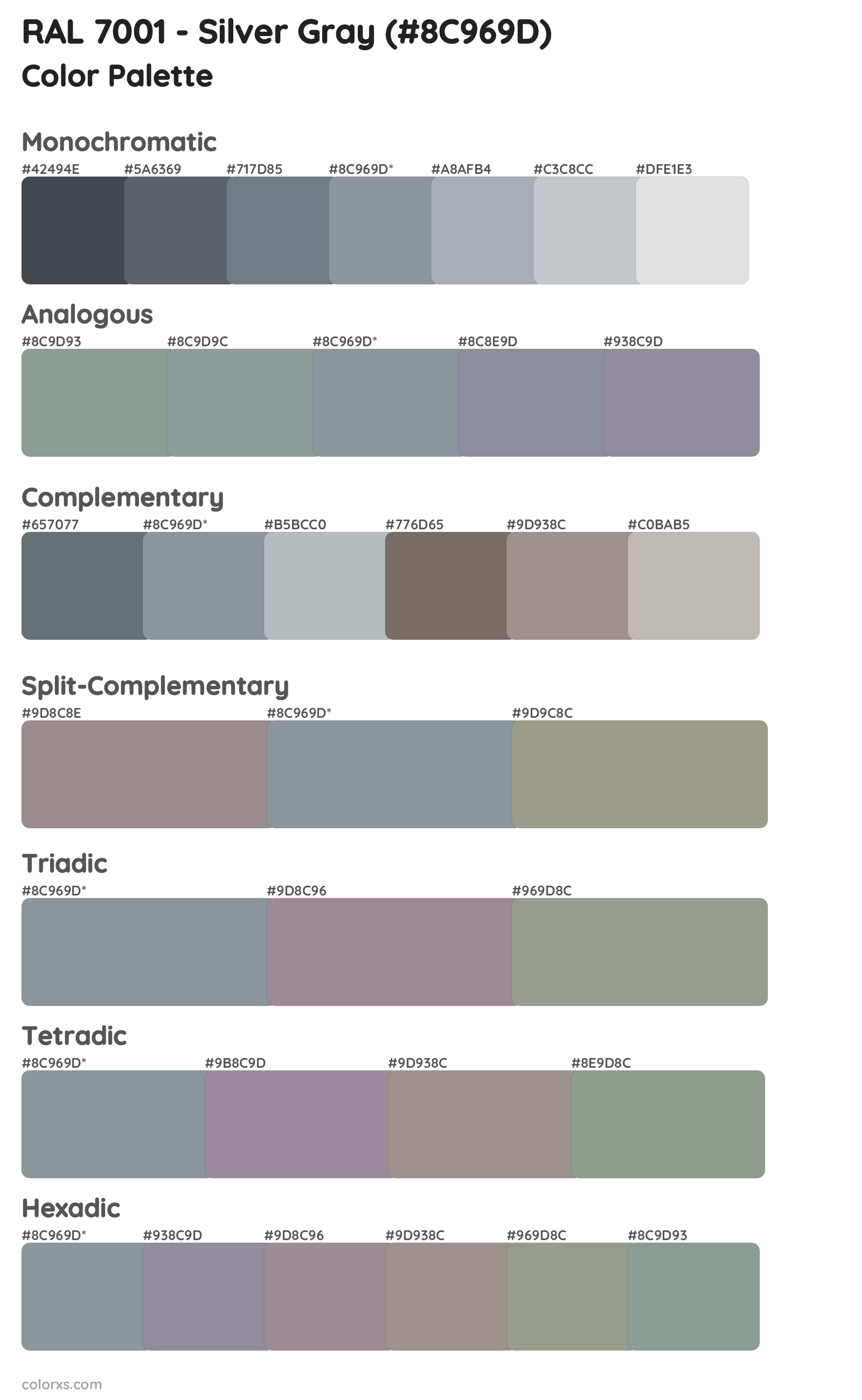 RAL 7001 - Silver Gray Color Scheme Palettes