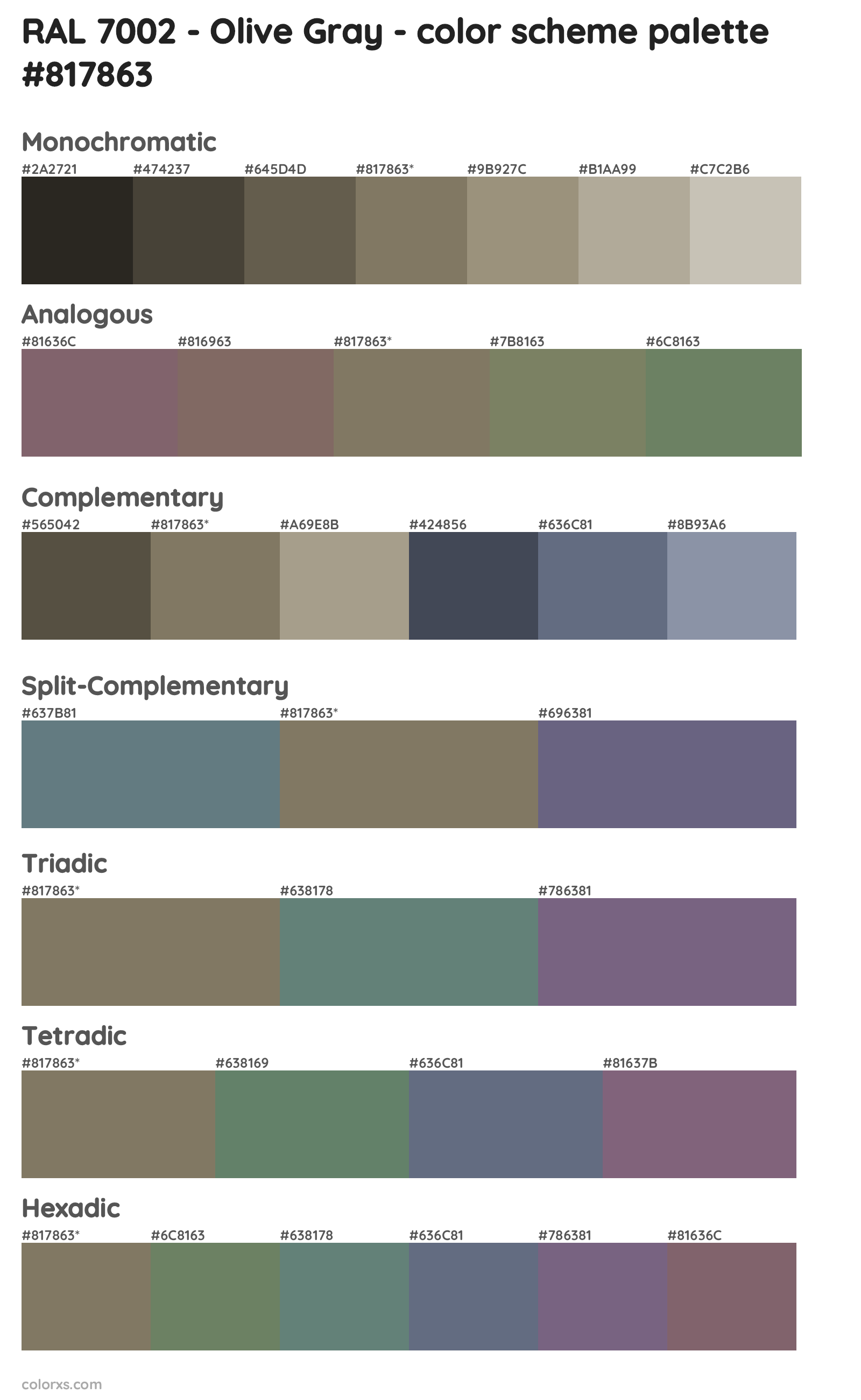 RAL 7002 - Olive Gray Color Scheme Palettes