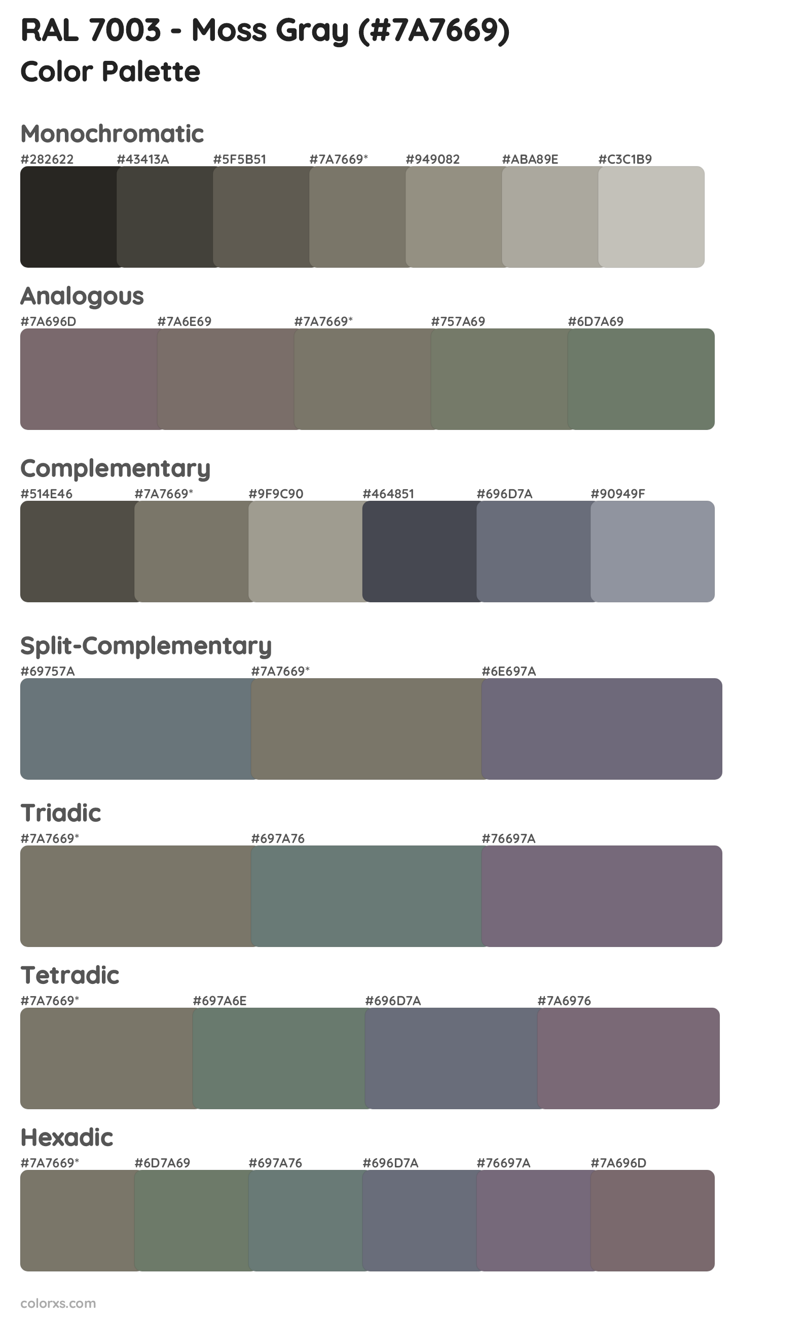 RAL 7003 - Moss Gray Color Scheme Palettes