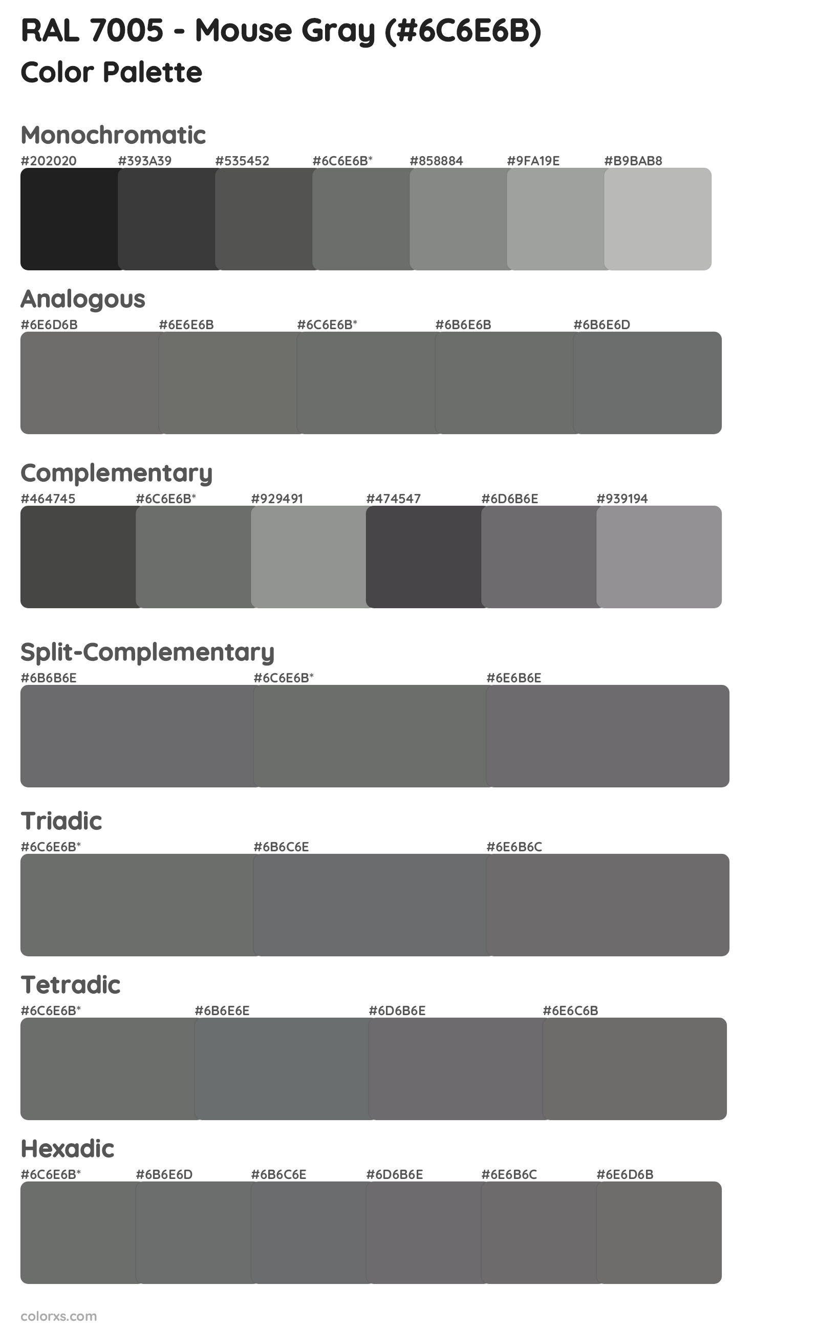 RAL 7005 - Mouse Gray Color Scheme Palettes