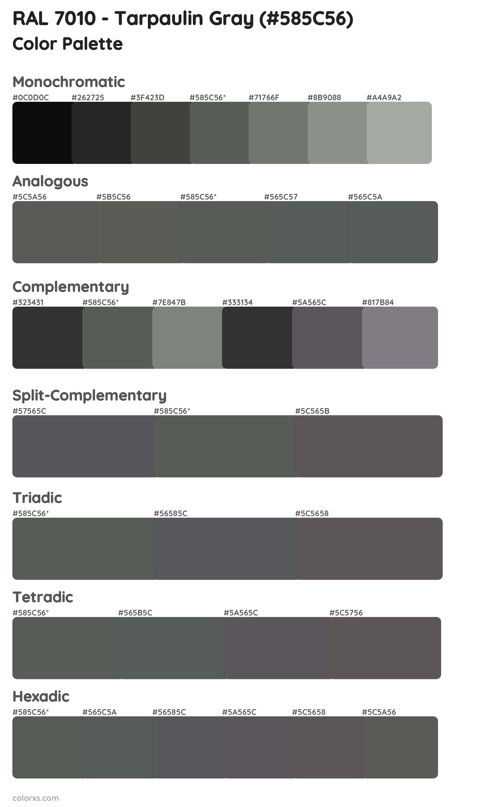 RAL 7010 - Tarpaulin Gray Color Scheme Palettes