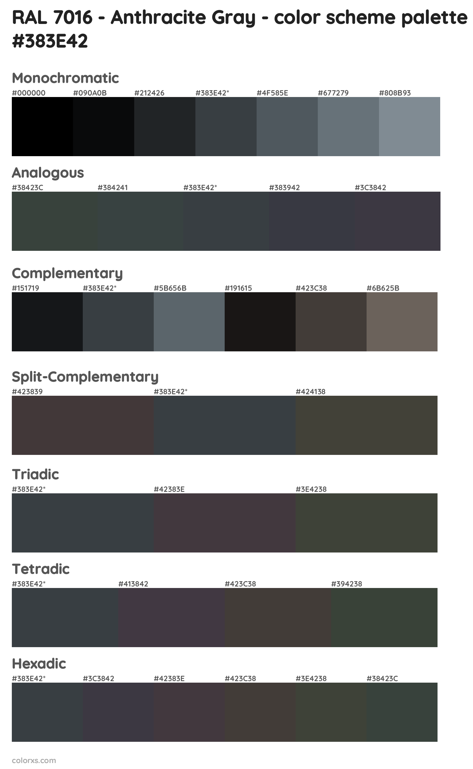 RAL 7016 - Anthracite Gray Color Scheme Palettes