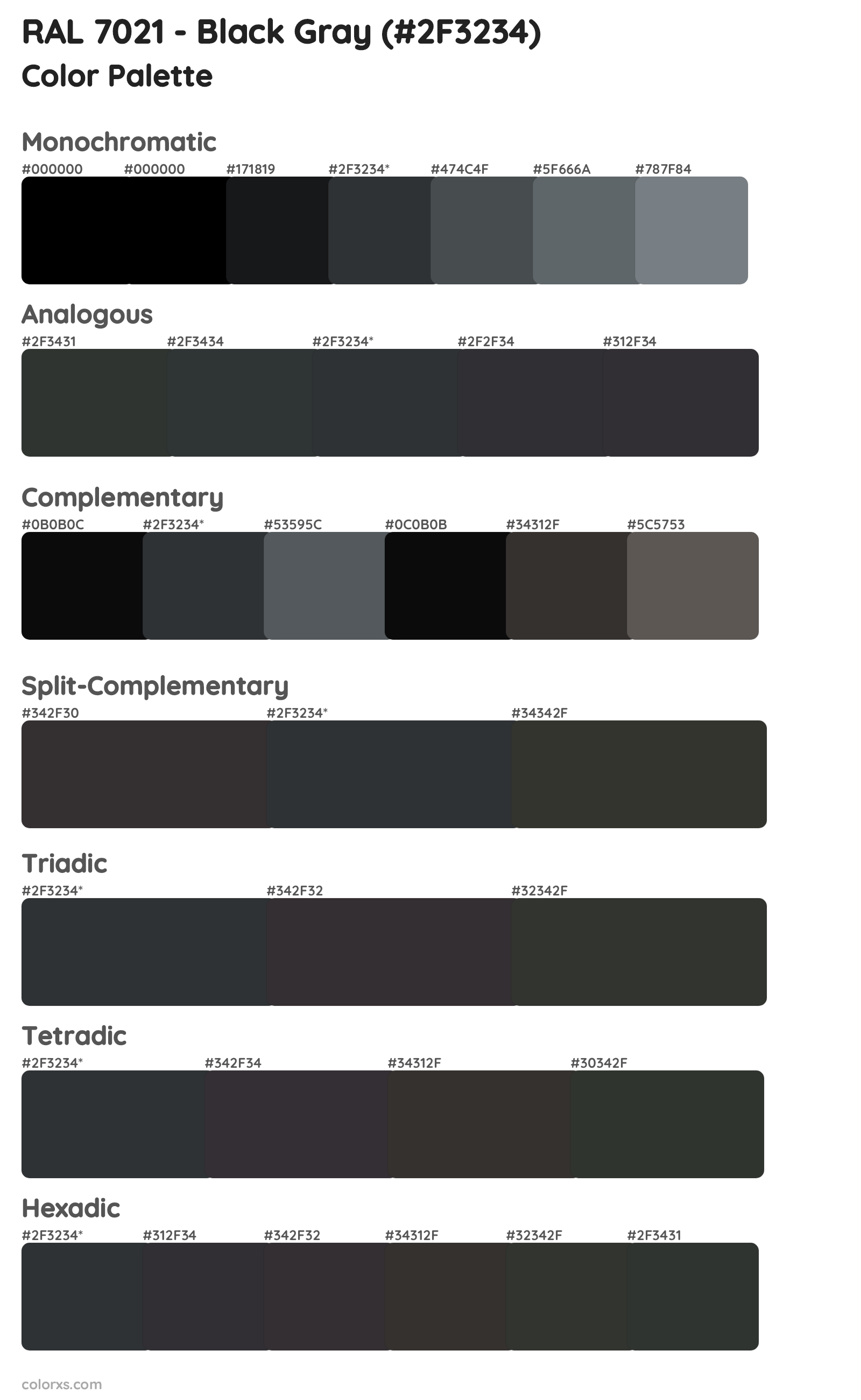 RAL 7021 - Black Gray Color Scheme Palettes