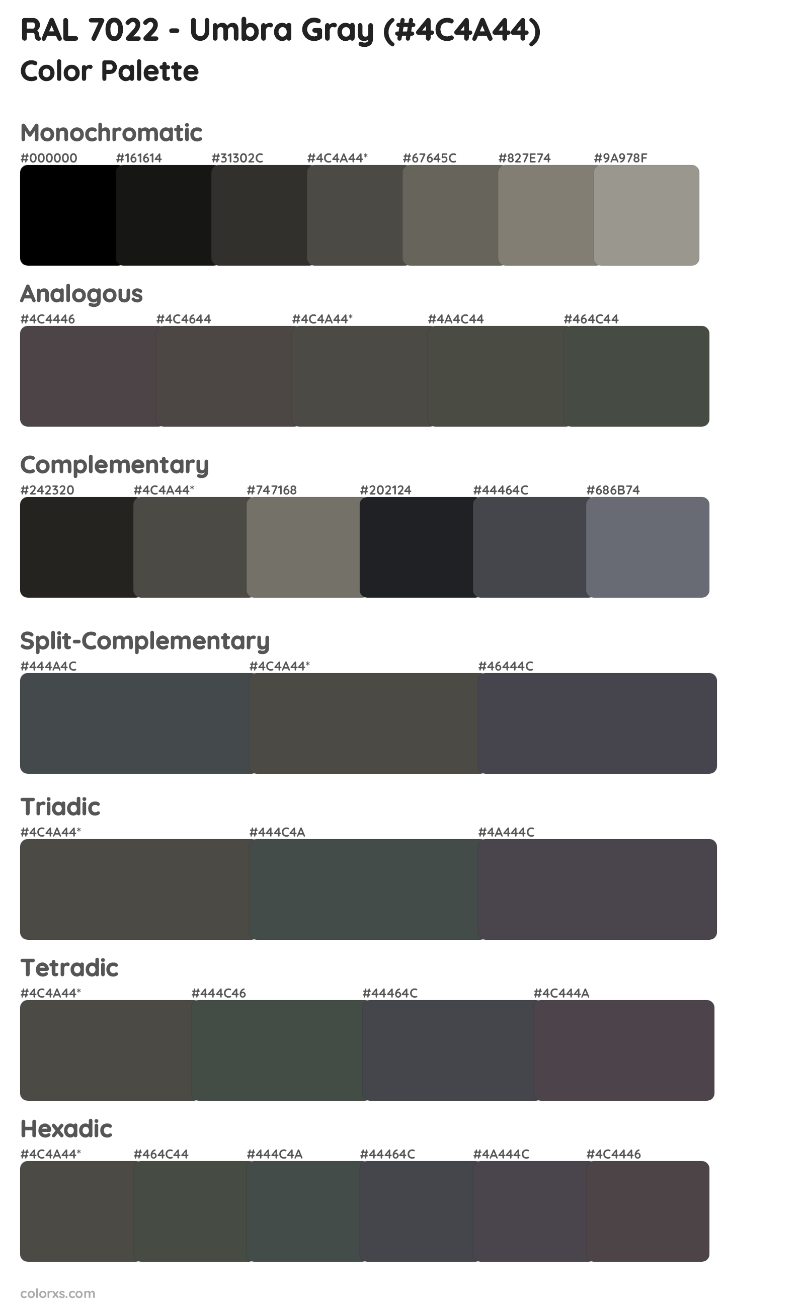 RAL 7022 - Umbra Gray Color Scheme Palettes