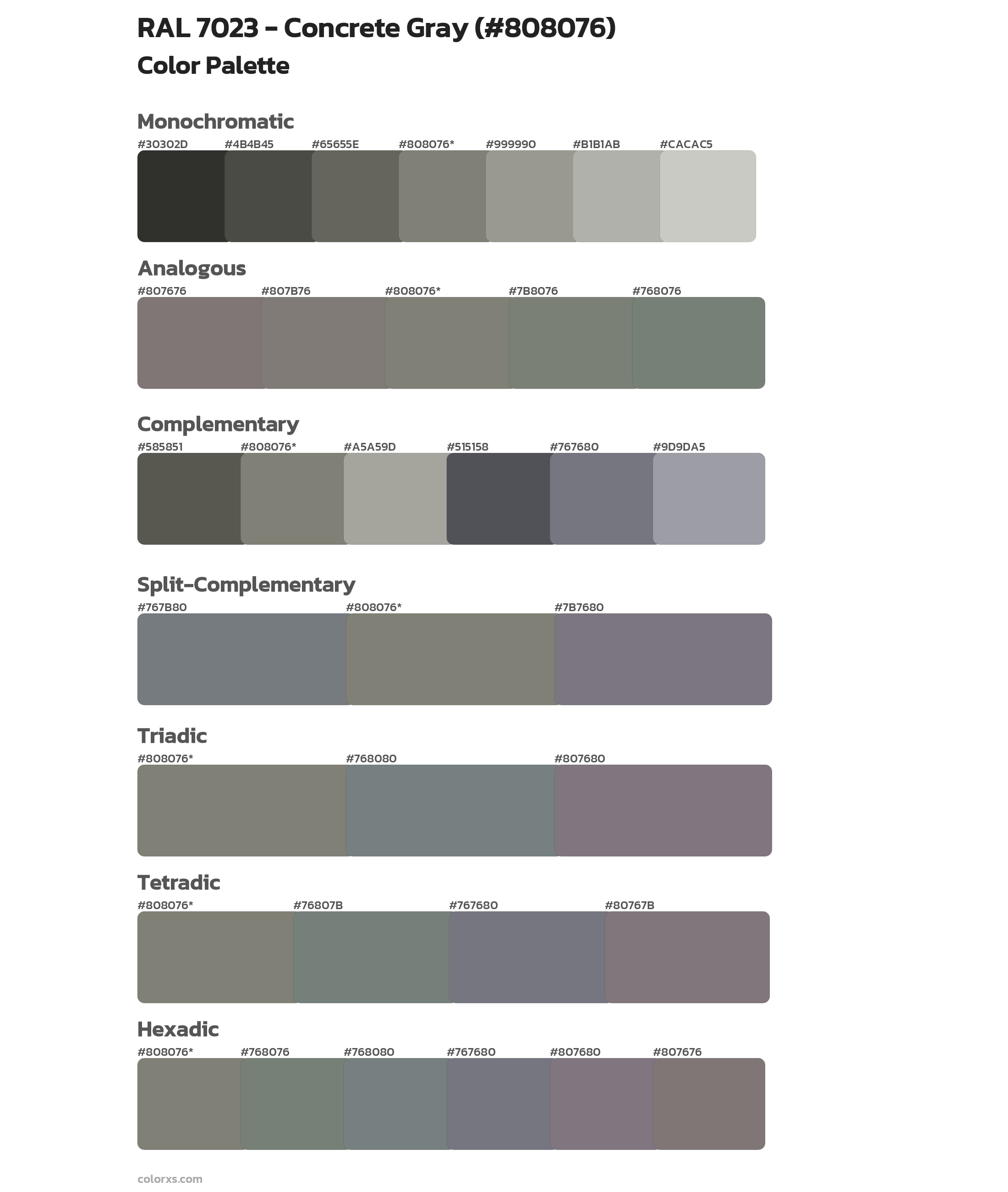 RAL 7023 - Concrete Gray Color Scheme Palettes