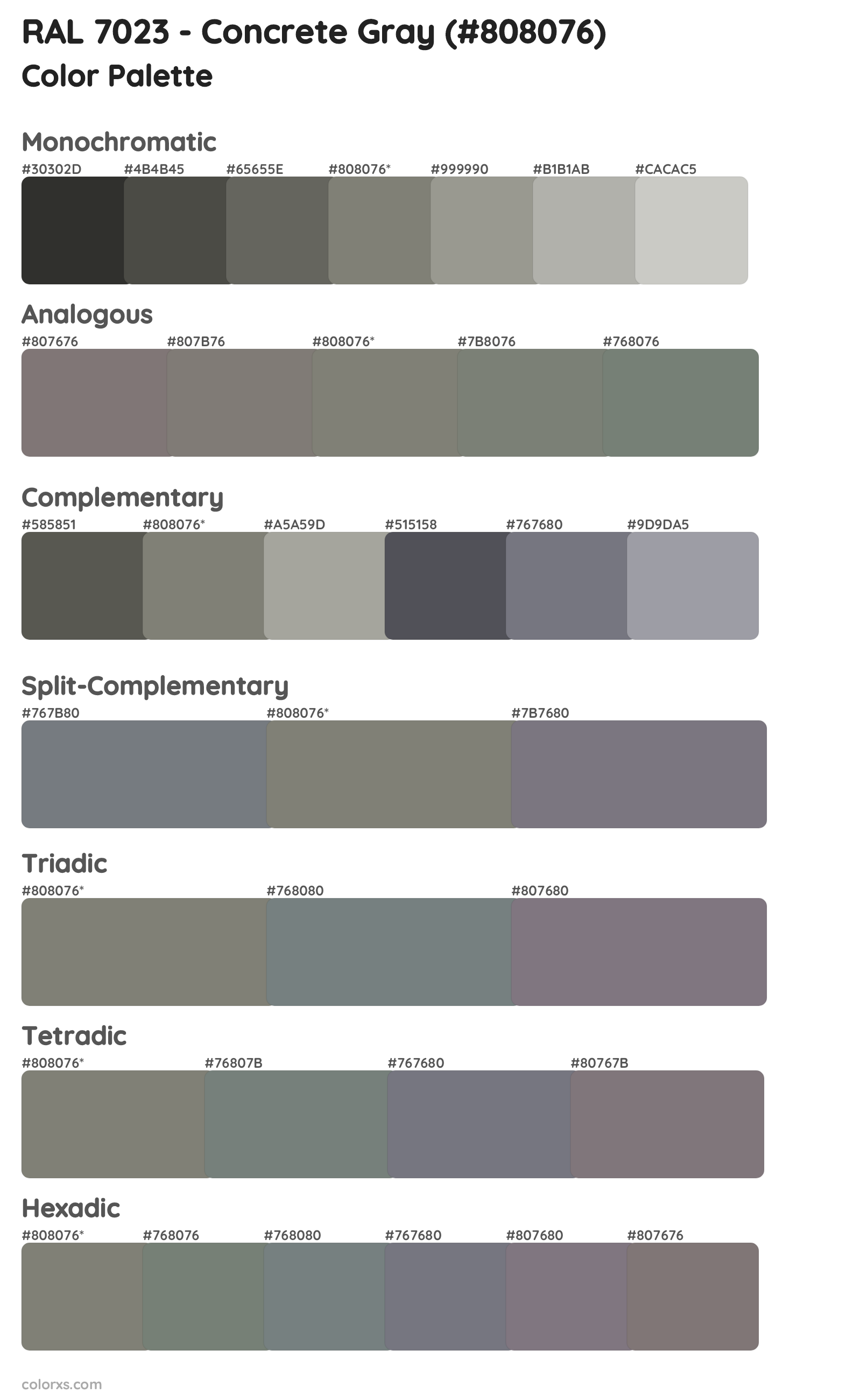 RAL 7023 - Concrete Gray Color Scheme Palettes