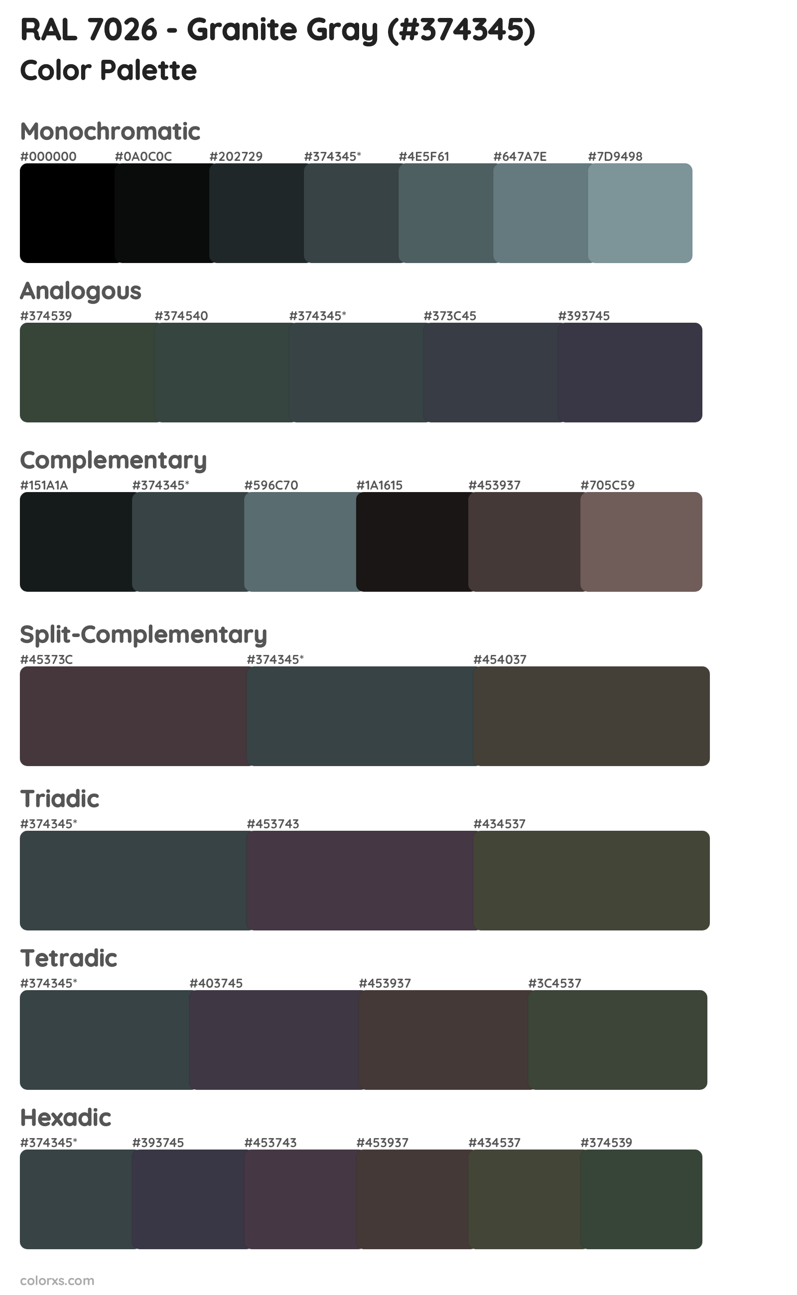 RAL 7026 - Granite Gray Color Scheme Palettes