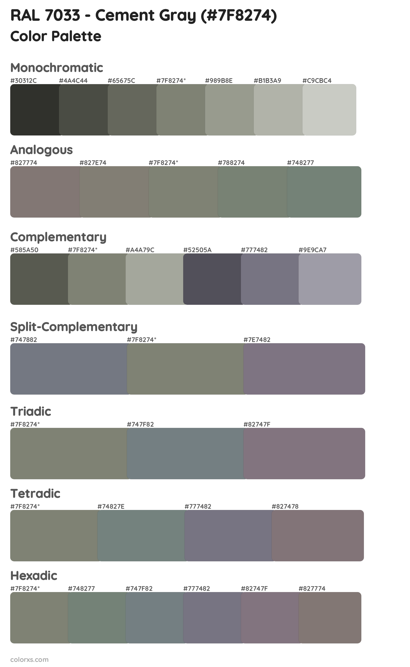 RAL 7033 - Cement Gray Color Scheme Palettes