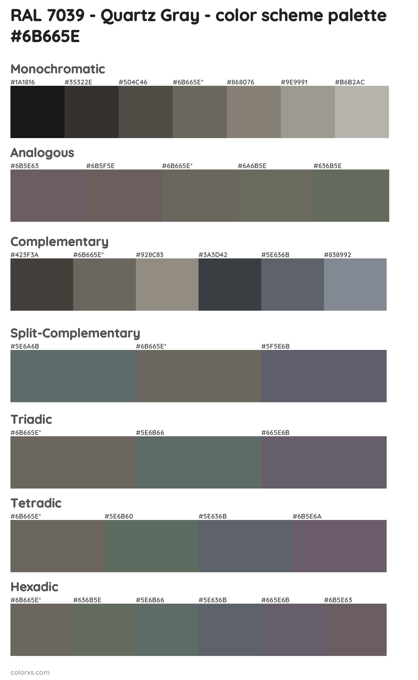 RAL 7039 - Quartz Gray Color Scheme Palettes