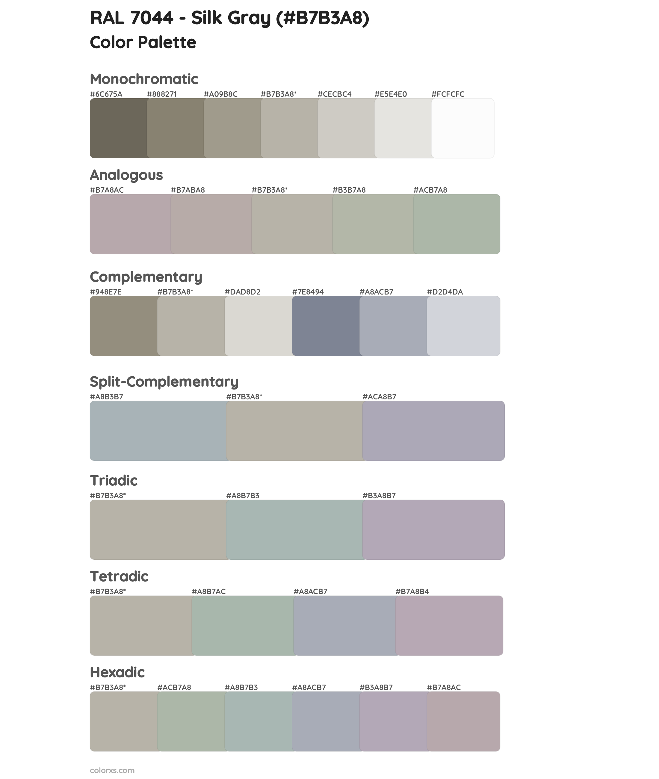 RAL 7044 - Silk Gray Color Scheme Palettes