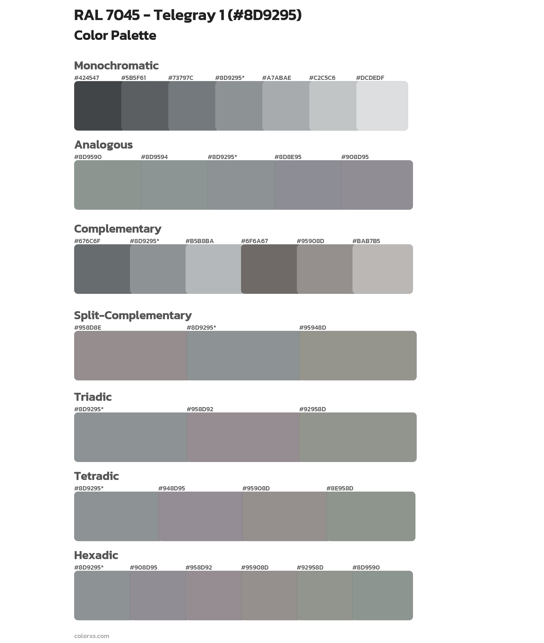 RAL 7045 - Telegray 1 Color Scheme Palettes