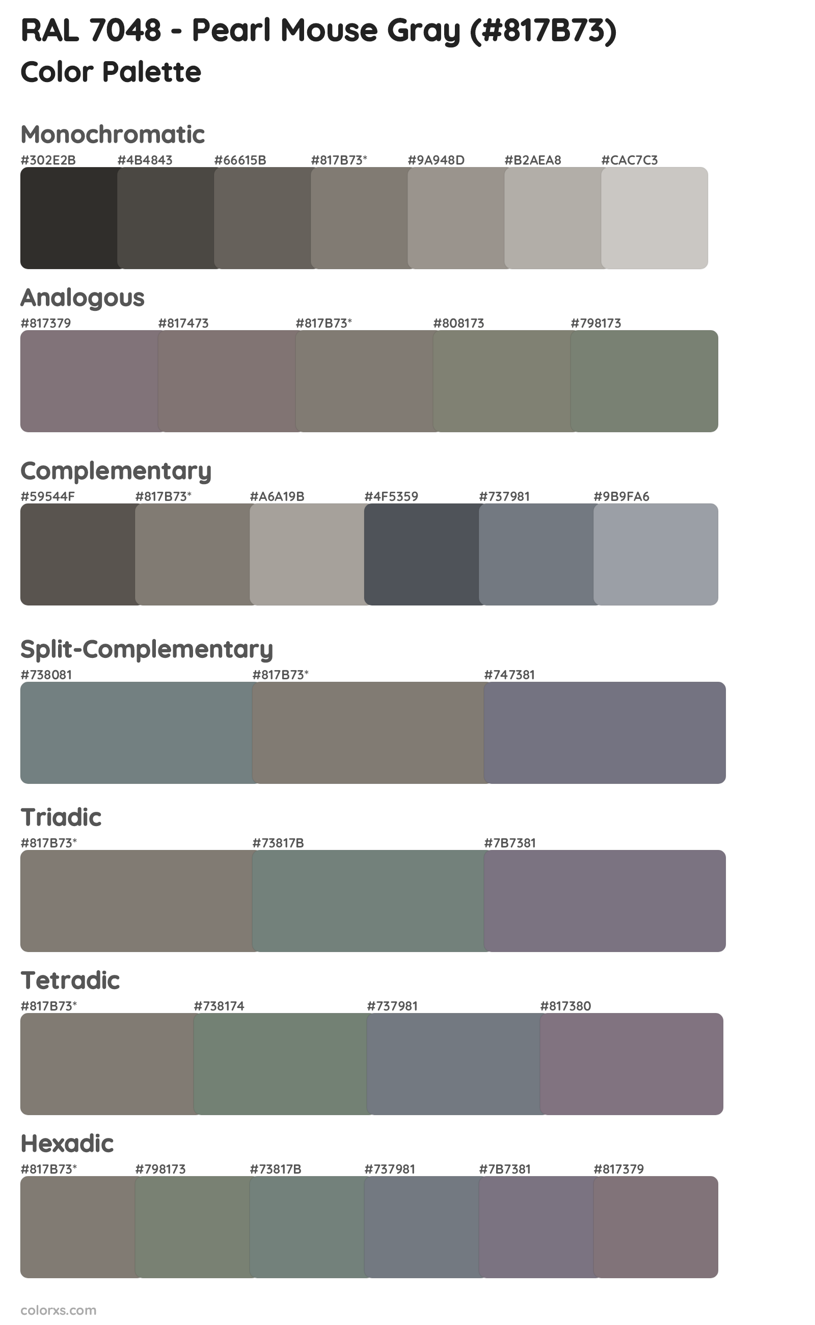 RAL 7048 - Pearl Mouse Gray Color Scheme Palettes