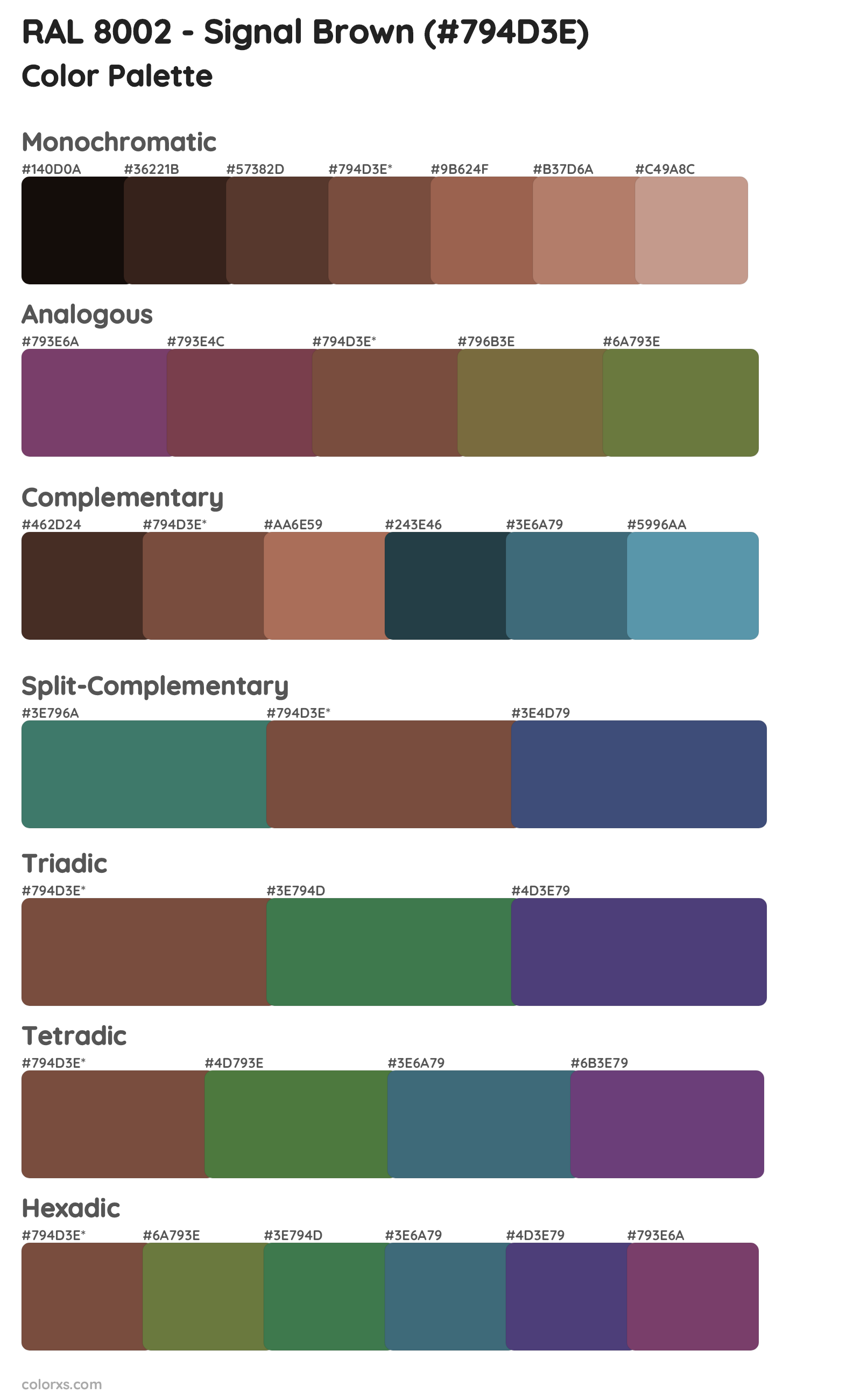 RAL 8002 - Signal Brown Color Scheme Palettes