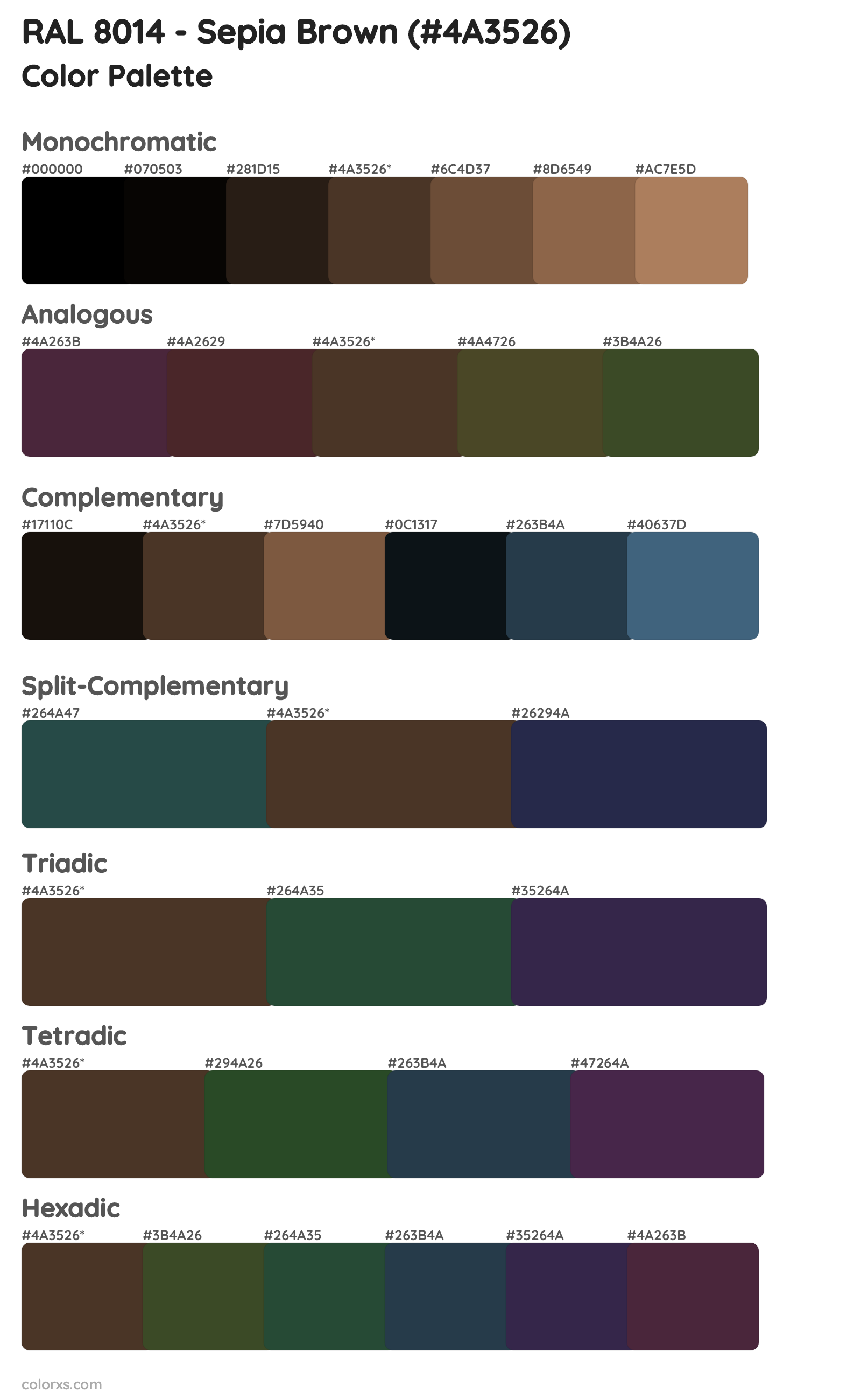 RAL 8014 - Sepia Brown Color Scheme Palettes