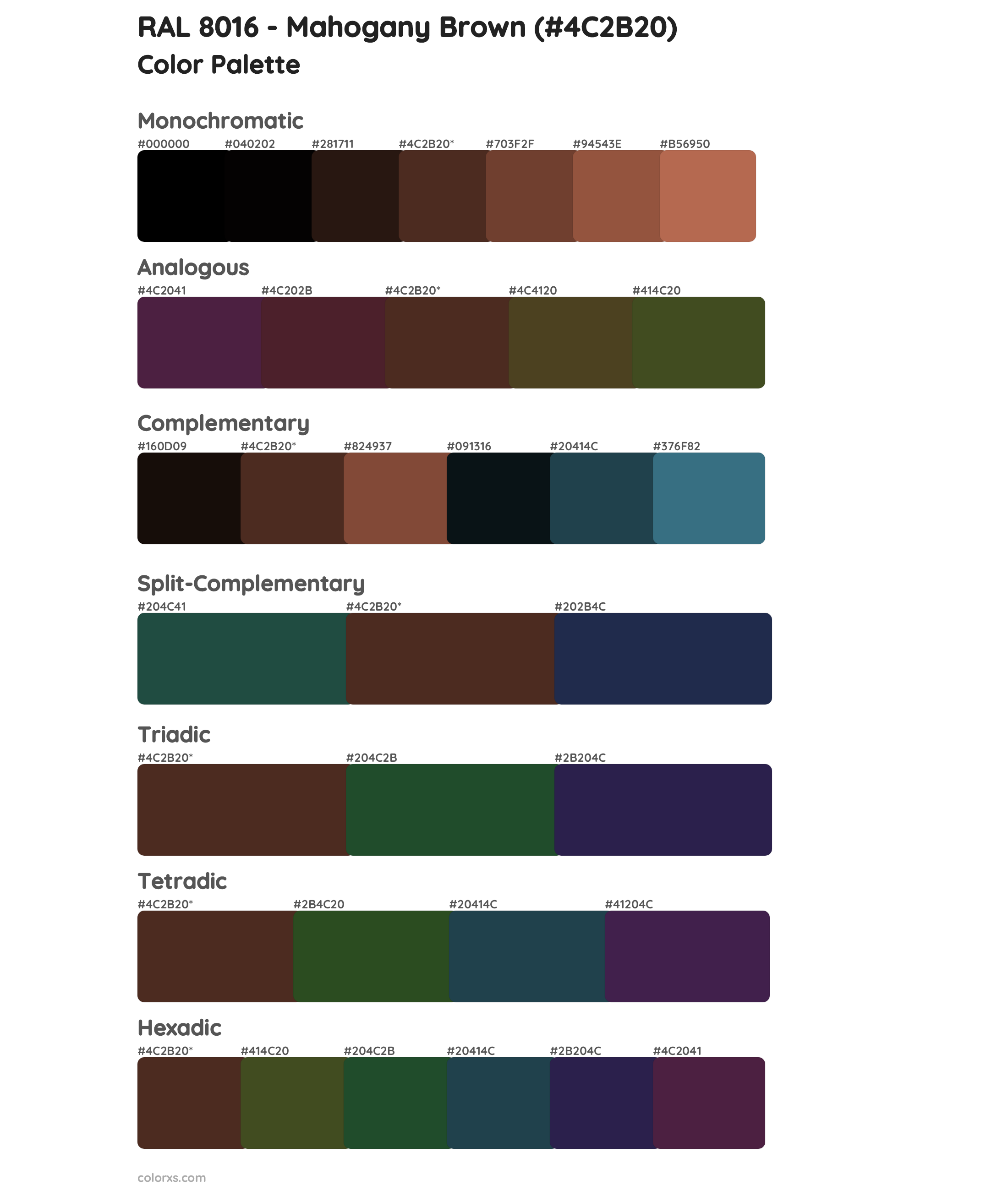 RAL 8016 - Mahogany Brown Color Scheme Palettes