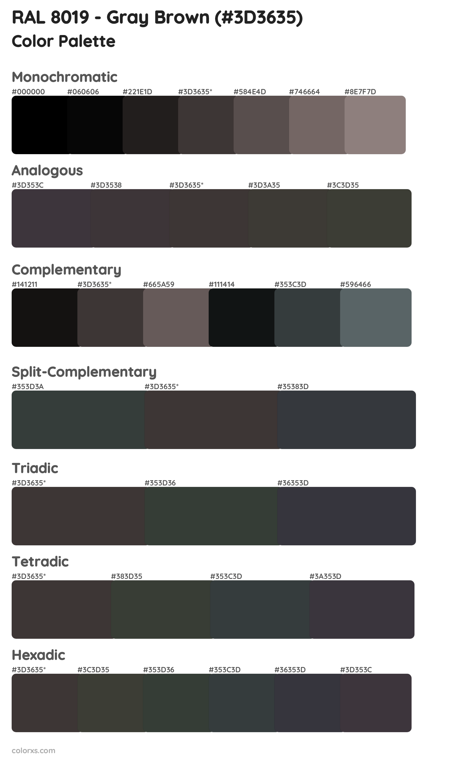 RAL 8019 - Gray Brown Color Scheme Palettes