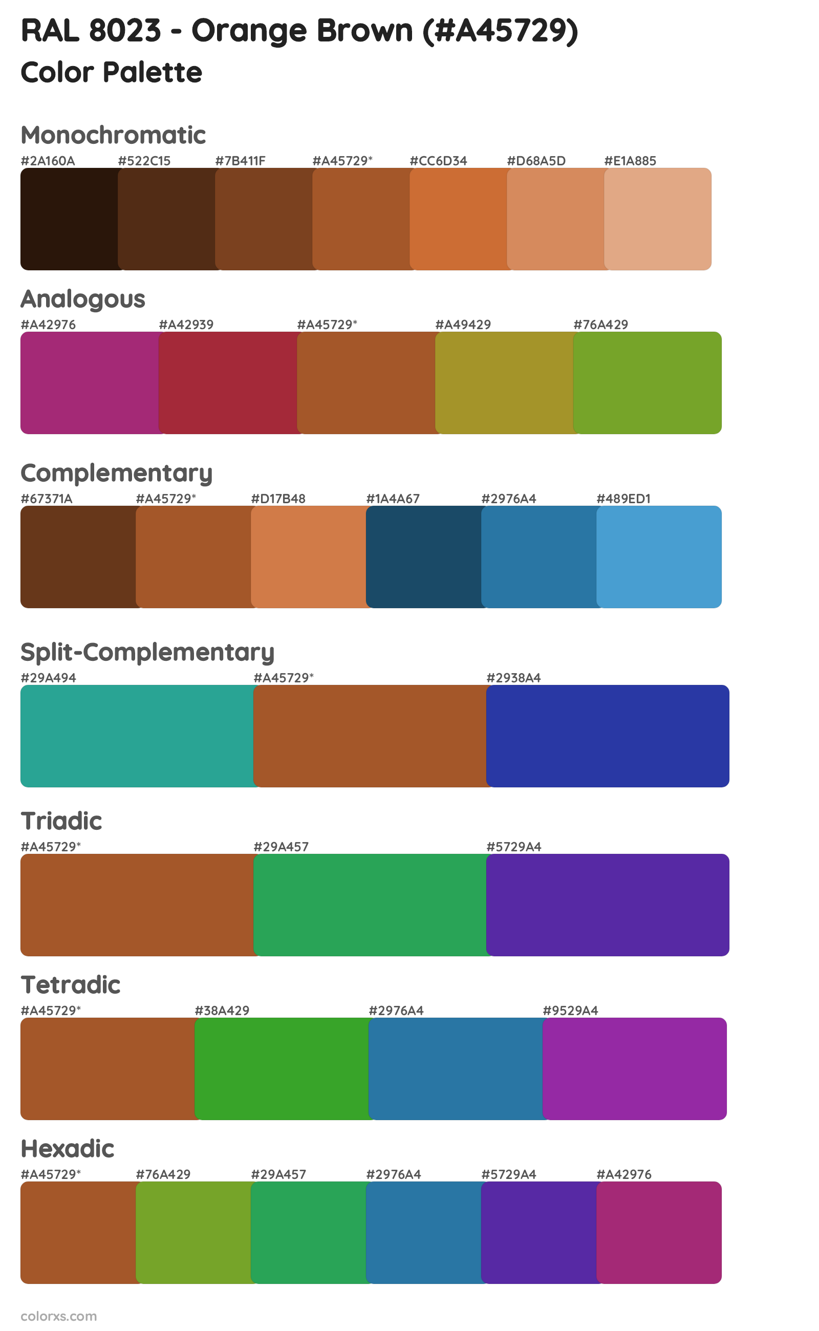 RAL 8023 - Orange Brown Color Scheme Palettes