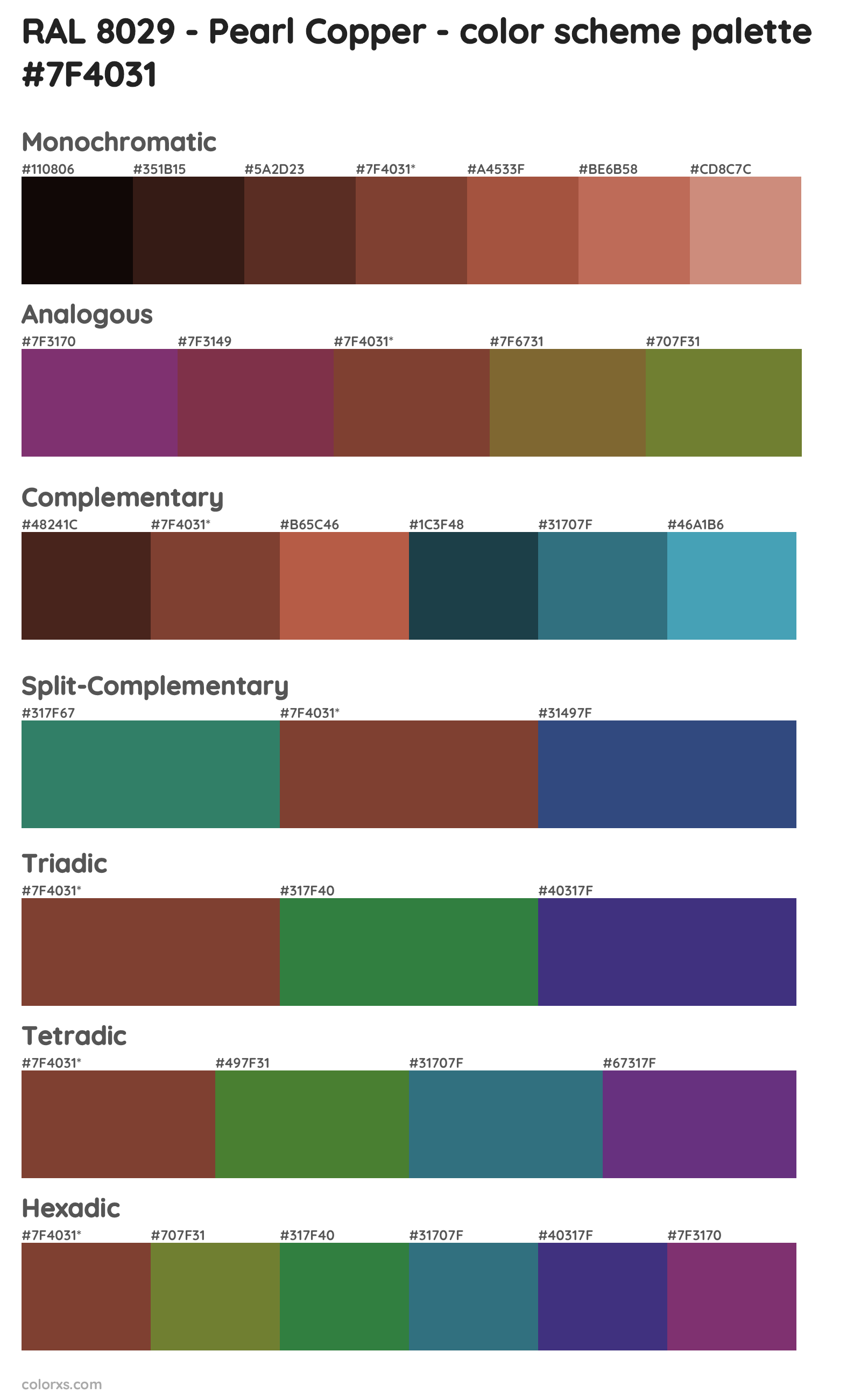 RAL 8029 - Pearl Copper Color Scheme Palettes
