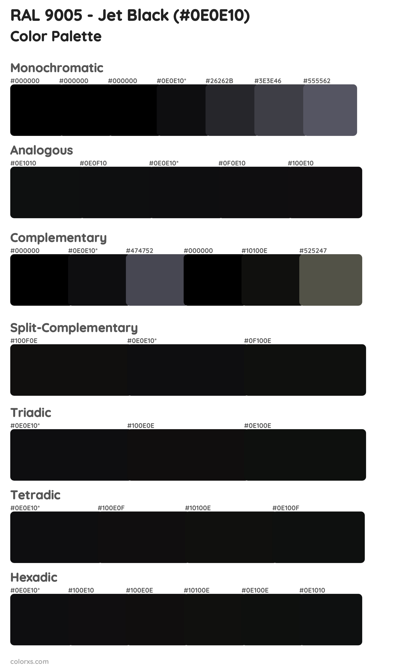 RAL 9005 - Jet black Color Scheme Palettes