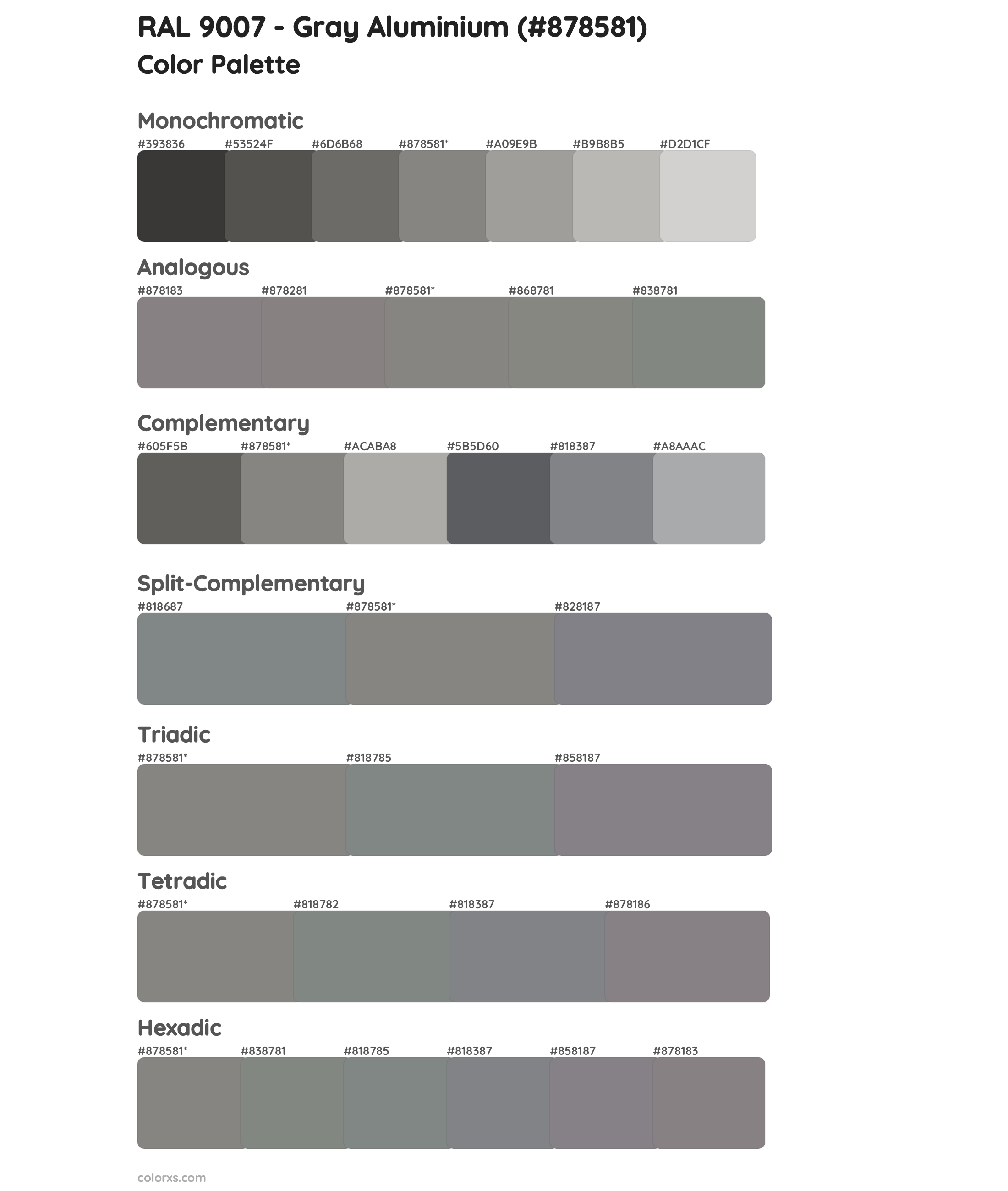 RAL 9007 - Gray Aluminium Color Scheme Palettes