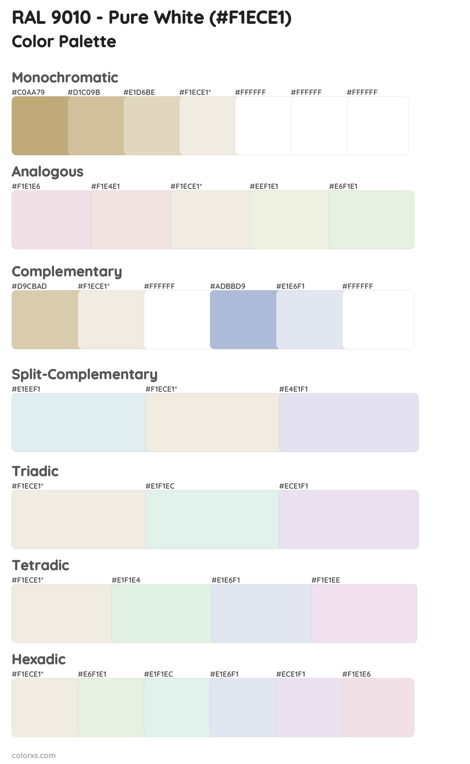 RAL 9010 - Pure White Color Scheme Palettes
