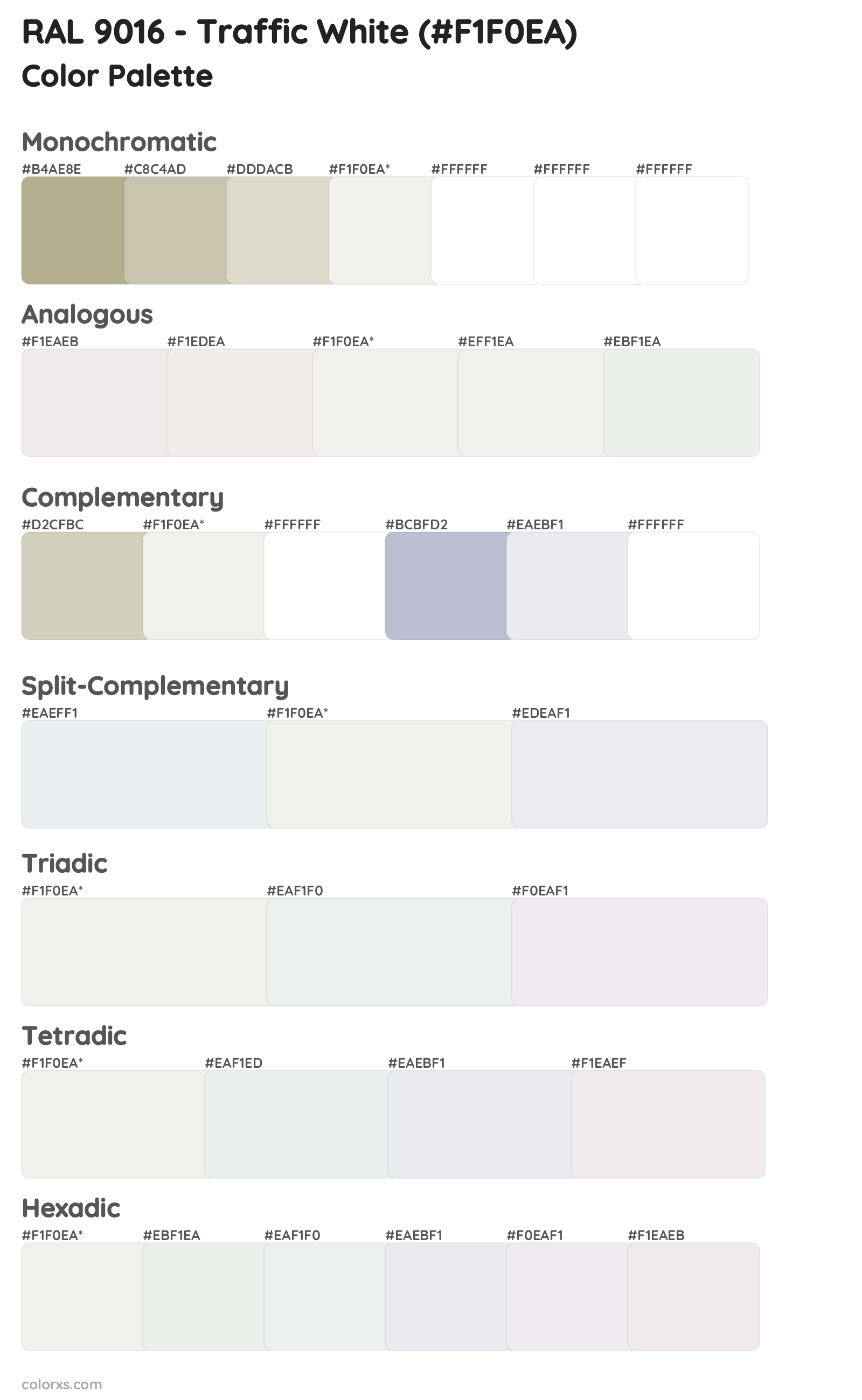 RAL 9016 - Traffic White Color Scheme Palettes