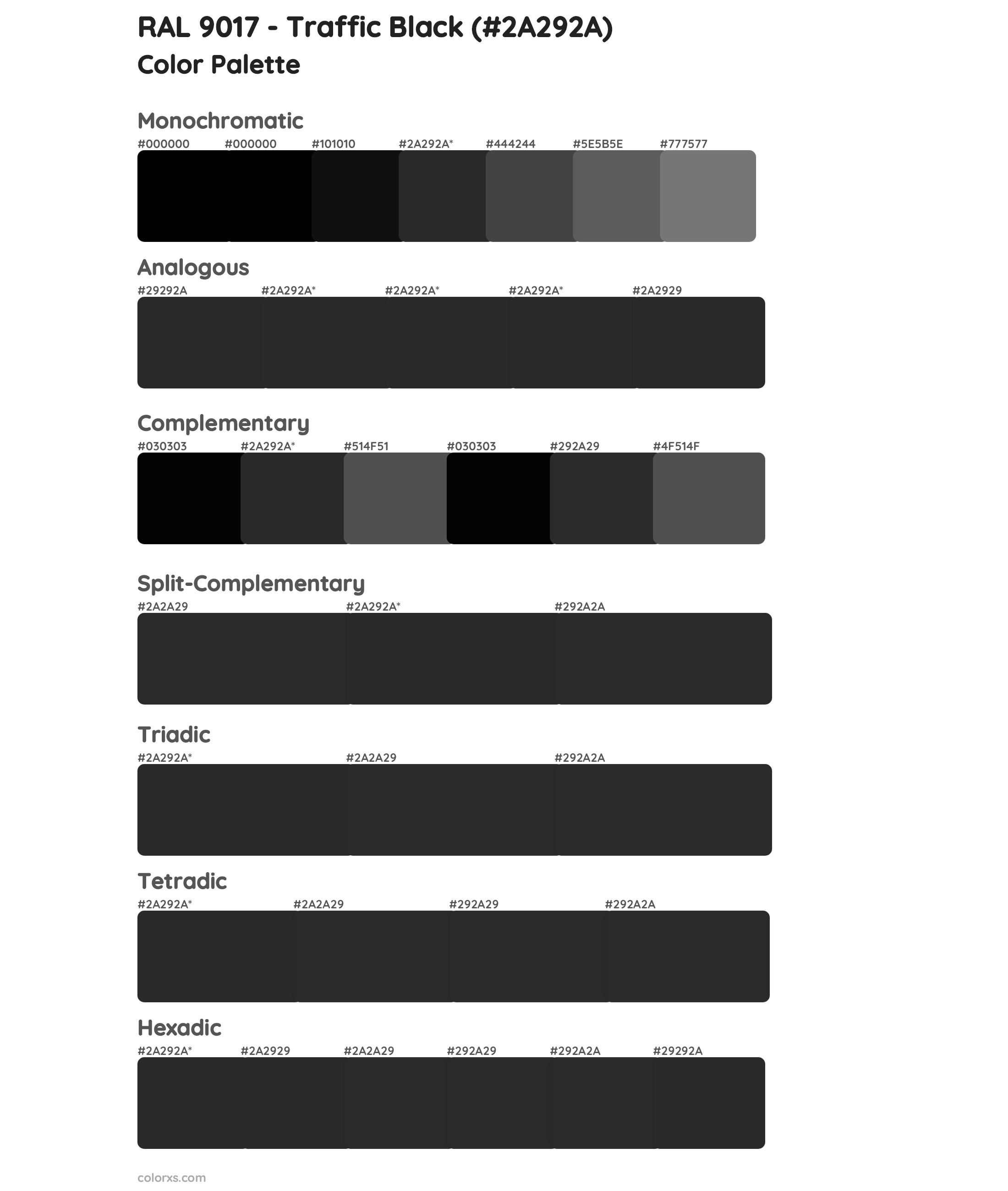 RAL 9017 - Traffic Black Color Scheme Palettes
