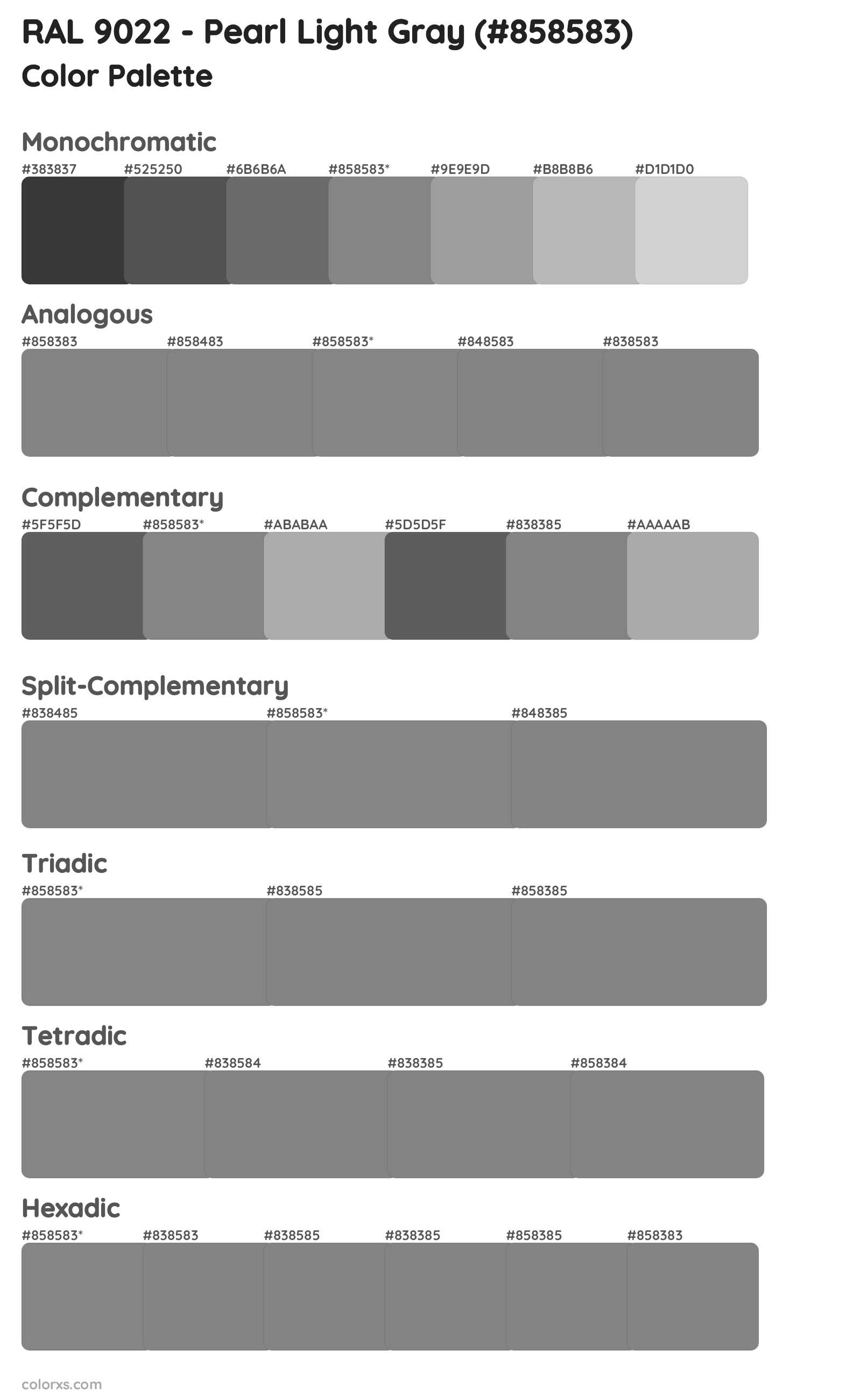 RAL 9022 - Pearl Light Gray Color Scheme Palettes