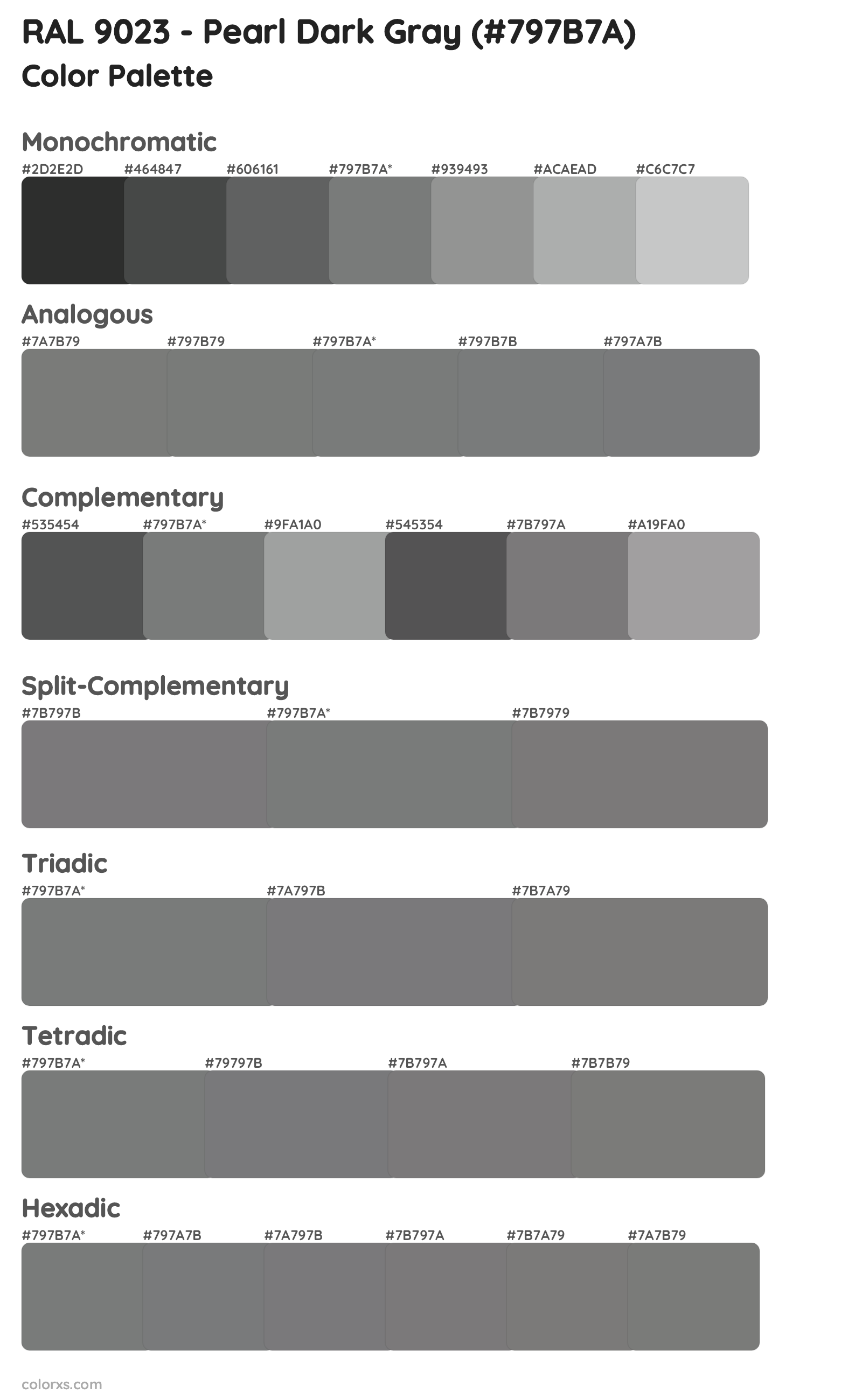 RAL 9023 - Pearl Dark Gray Color Scheme Palettes