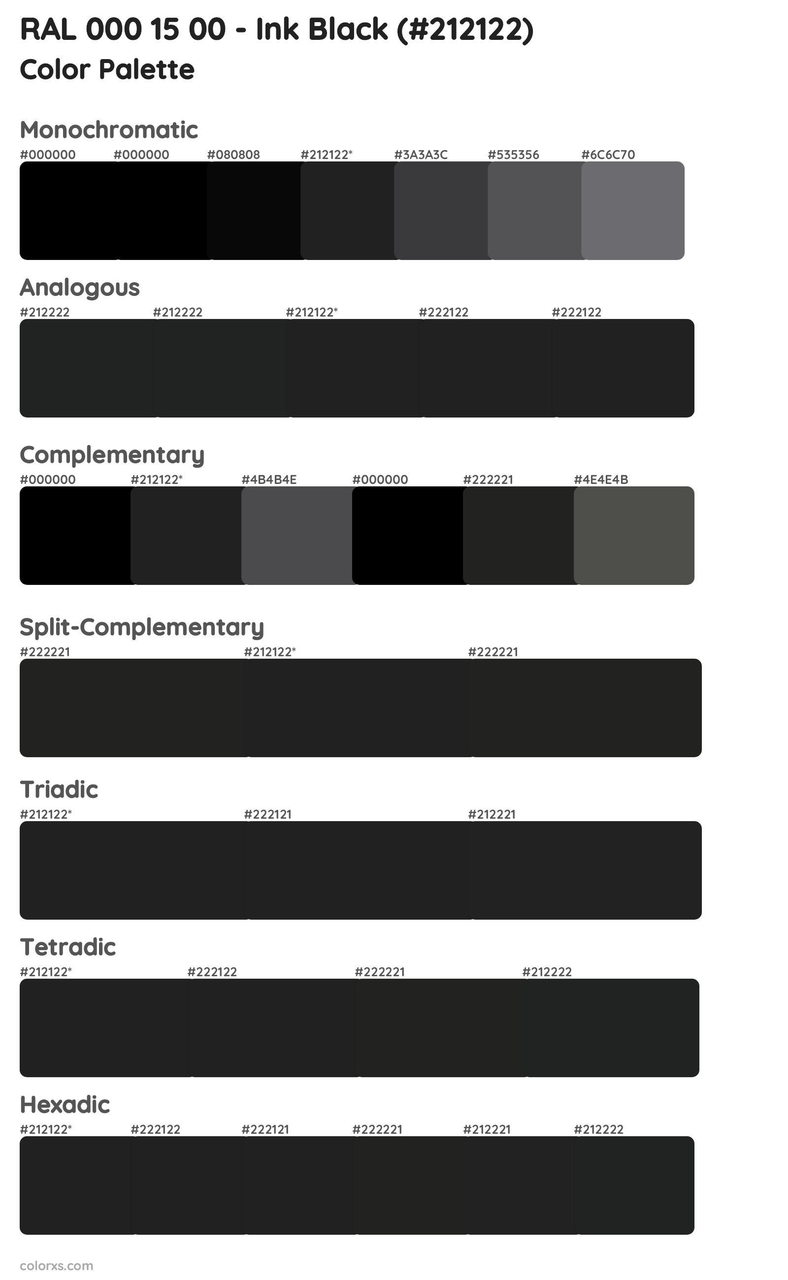 RAL 000 15 00 - Ink Black Color Scheme Palettes