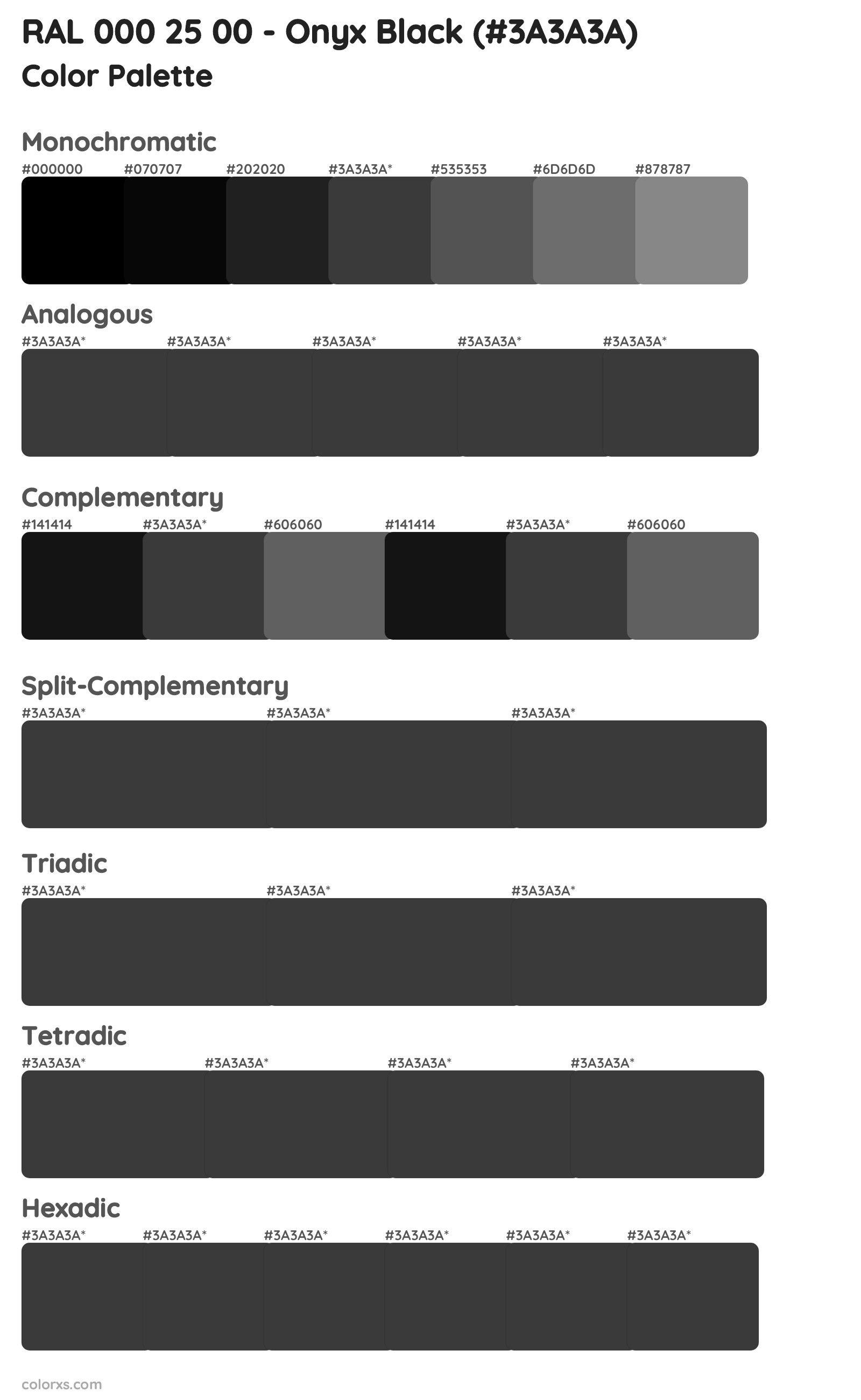 RAL 000 25 00 - Onyx Black Color Scheme Palettes