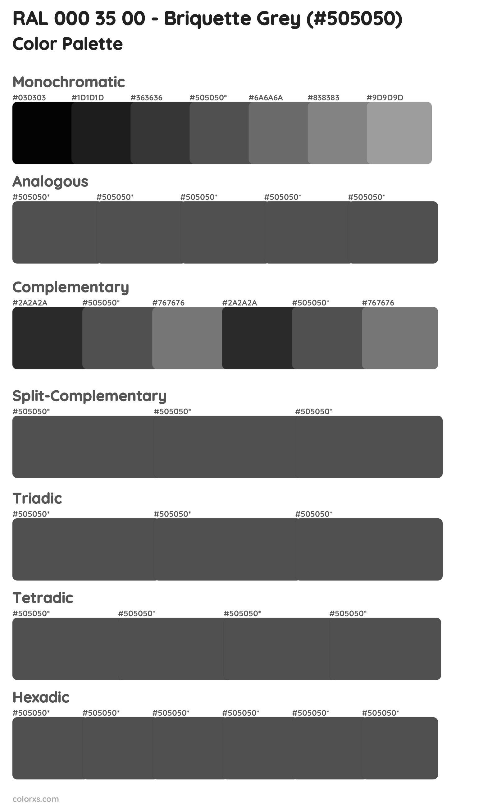 RAL 000 35 00 - Briquette Grey Color Scheme Palettes