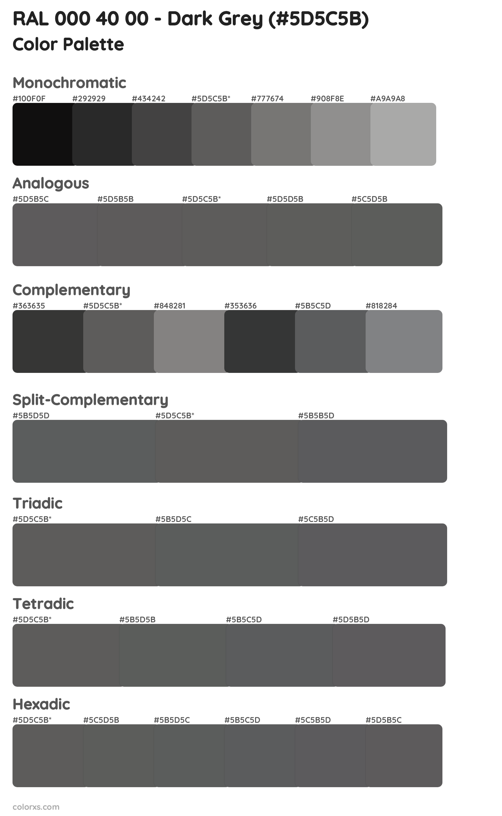 RAL 000 40 00 - Dark Grey Color Scheme Palettes