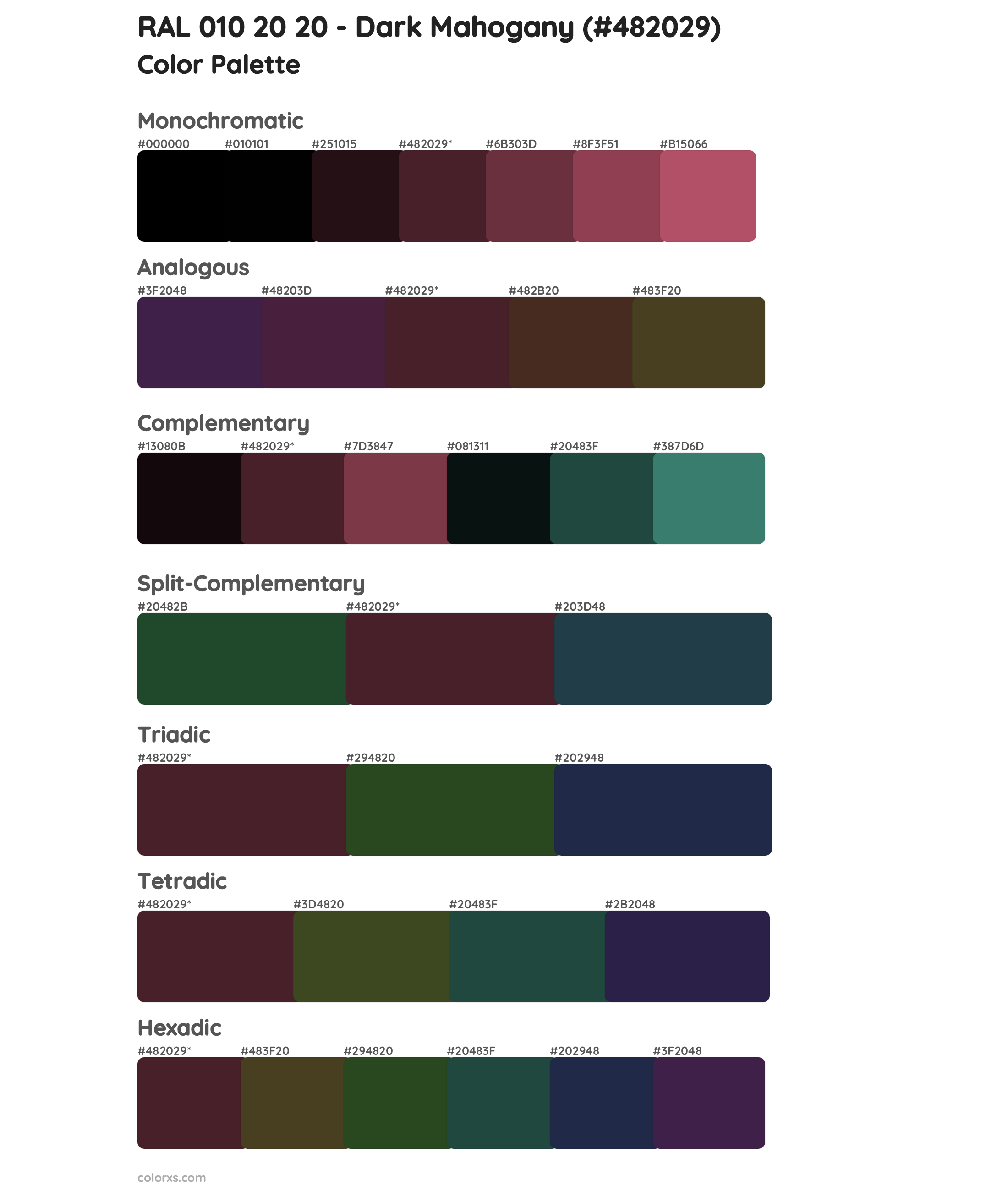 RAL 010 20 20 - Dark Mahogany Color Scheme Palettes