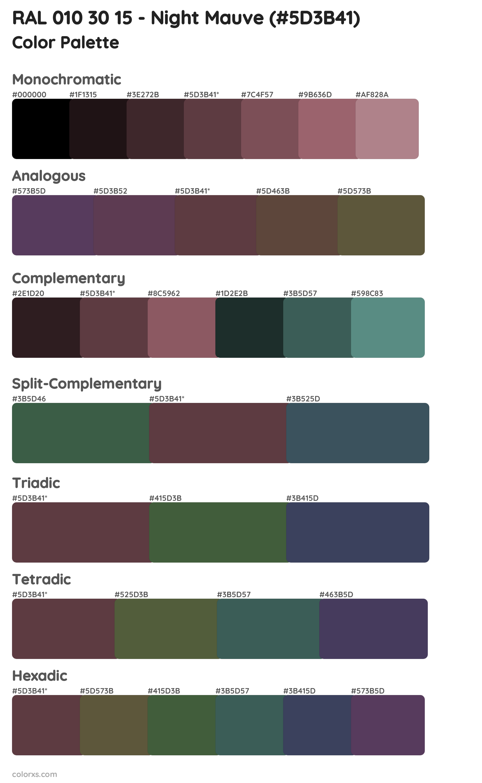 RAL 010 30 15 - Night Mauve Color Scheme Palettes